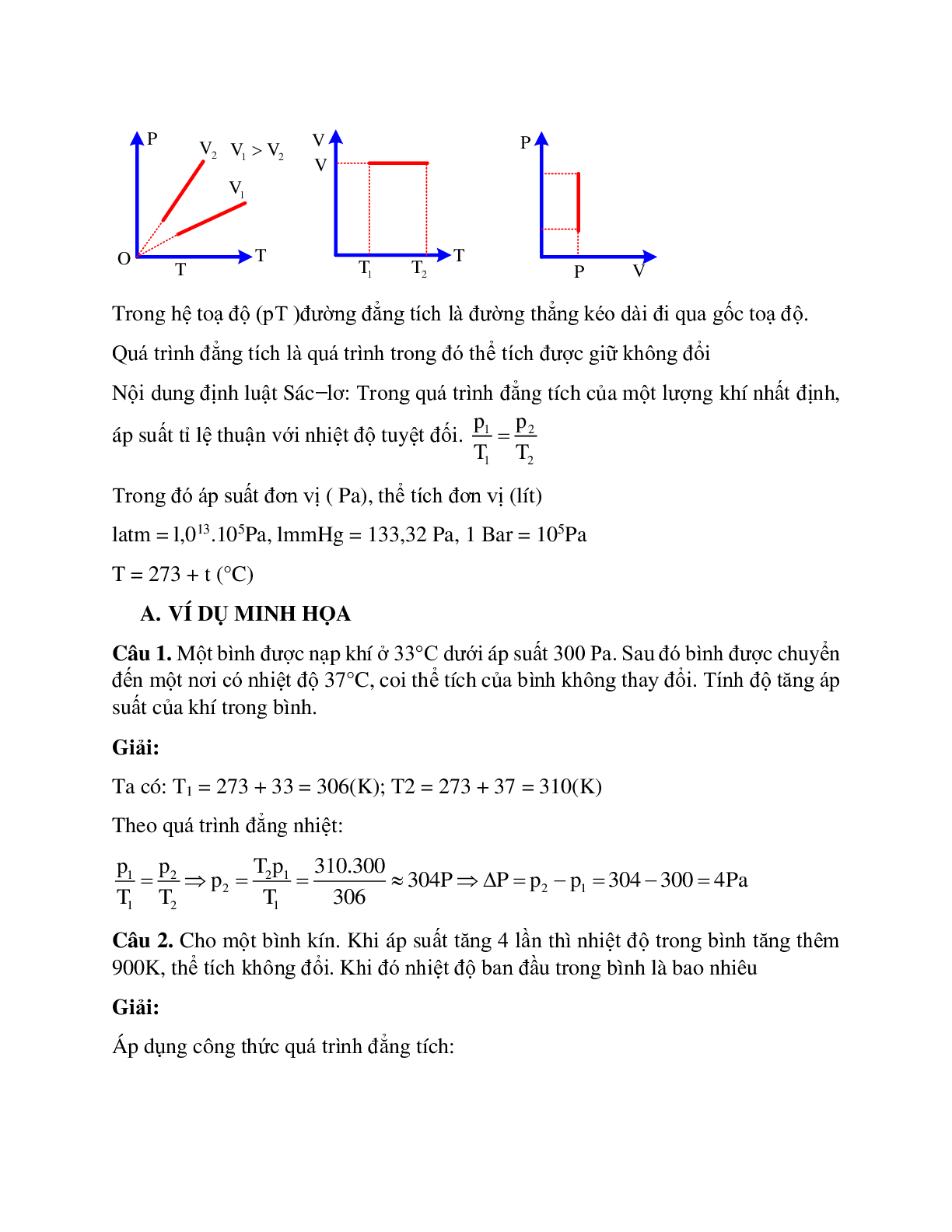 Bài tập về quá trình đẳng tích - Định luật sác - lơ có đáp án (trang 2)