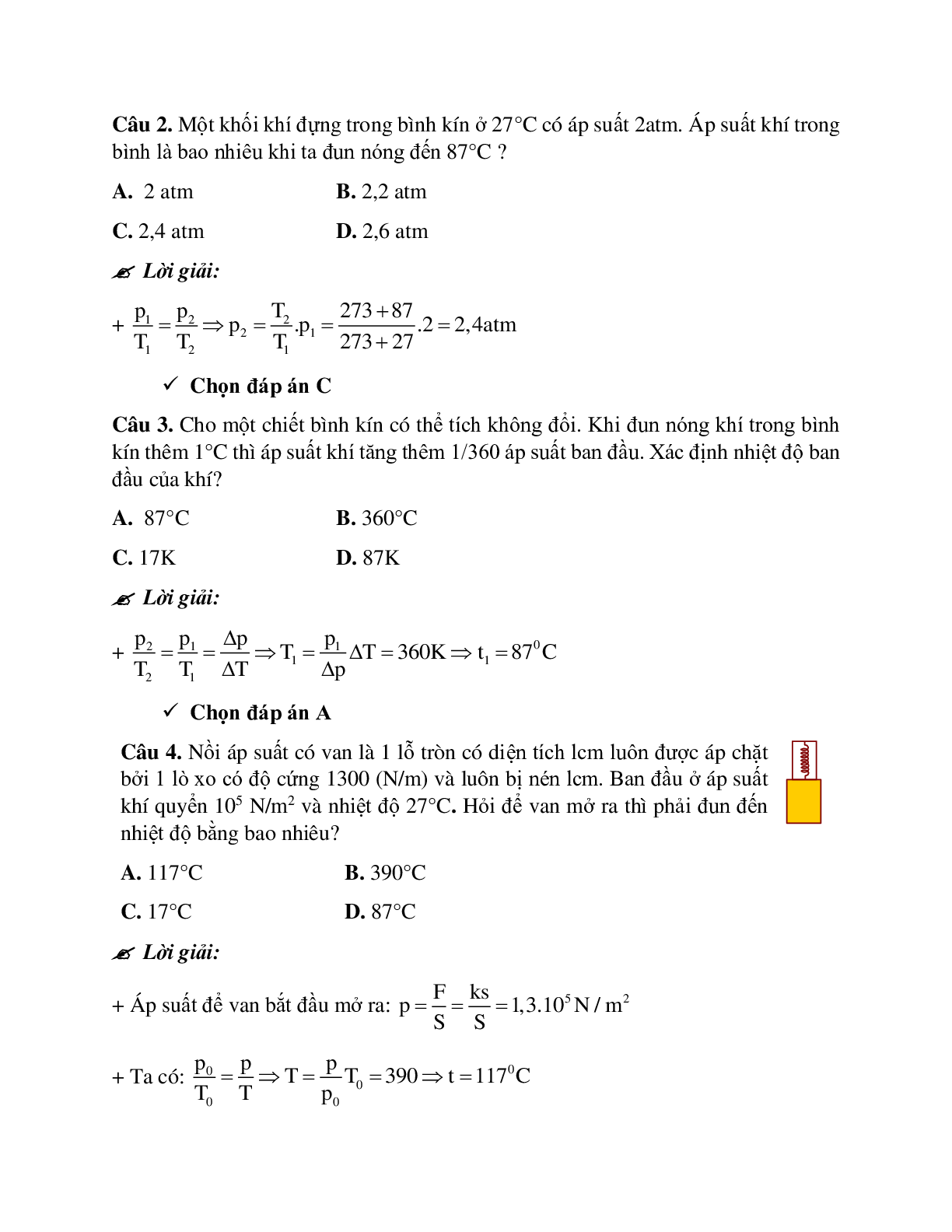 Bài tập về quá trình đẳng tích - Định luật sác - lơ có đáp án (trang 5)