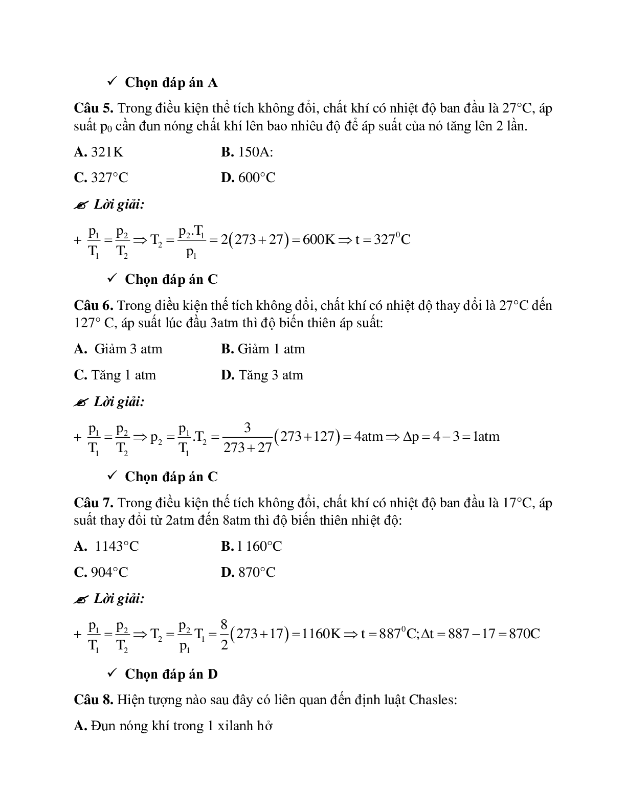 Bài tập về quá trình đẳng tích - Định luật sác - lơ có đáp án (trang 6)