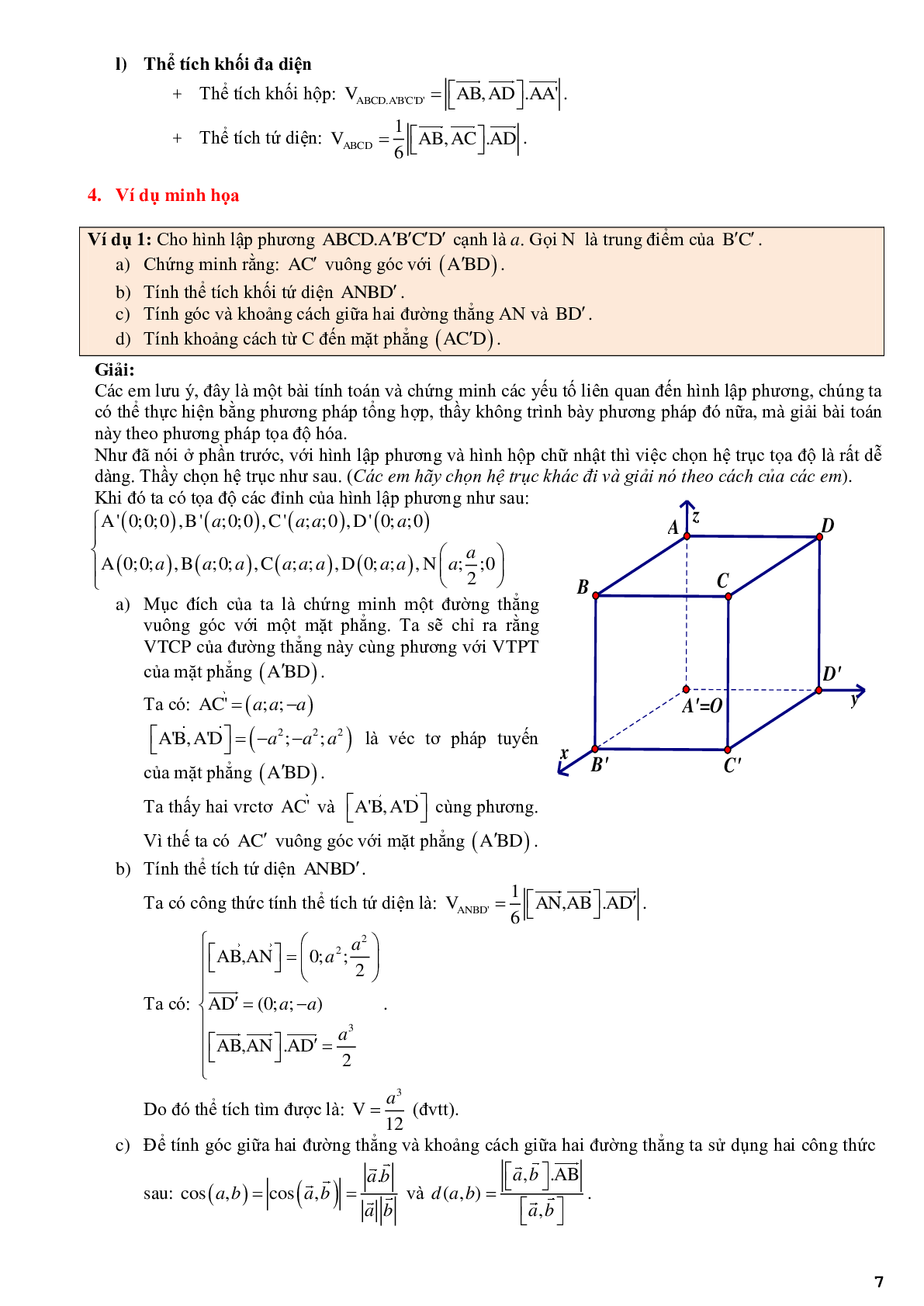 Ứng dụng phương pháp tọa độ để giải bài toán hình học không gian - bản 2 (trang 7)
