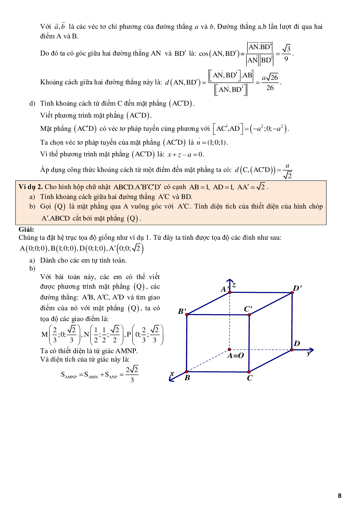 Ứng dụng phương pháp tọa độ để giải bài toán hình học không gian - bản 2 (trang 8)