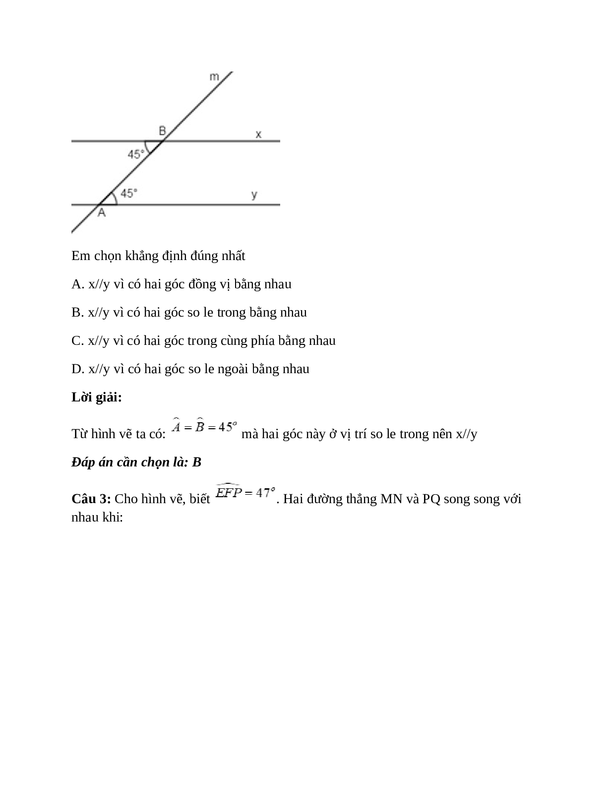 Trắc nghiệm Ôn tập chương 1 Hình học có đáp án – Toán lớp 7 (trang 2)