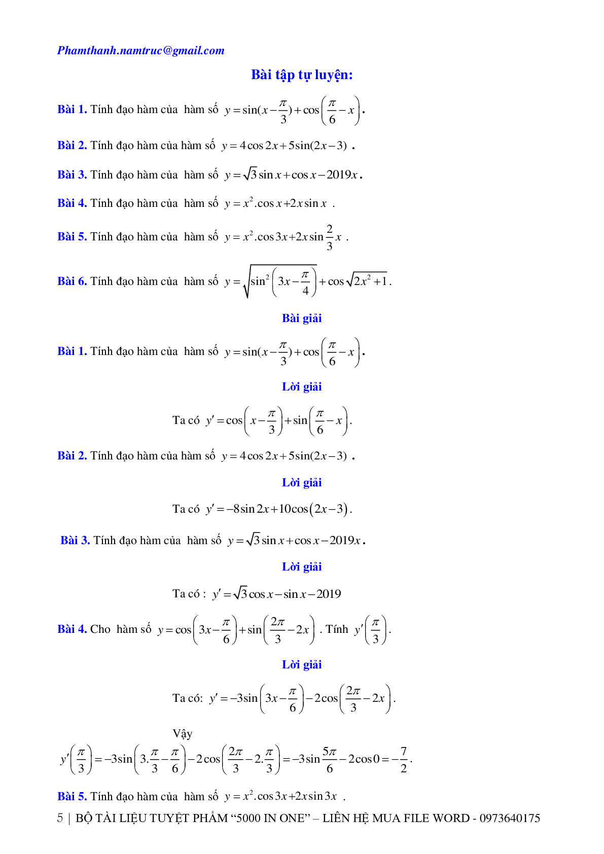 Chuyên đề Đạo hàm của hàm số lượng giác 2023 hay, chọn lọc (trang 5)