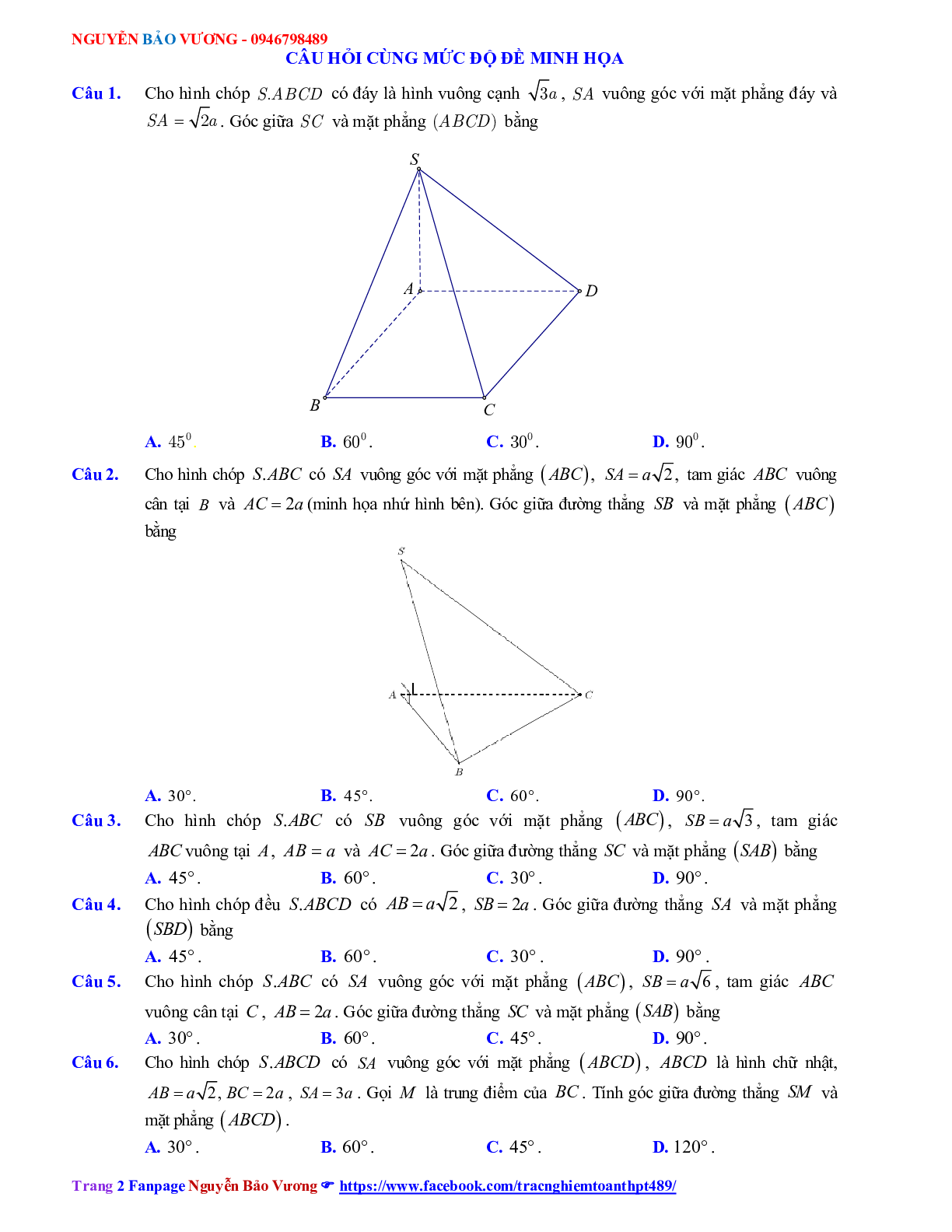 Góc và khoảng cách trong không gian 2023 (lý thuyết và bài tập) (trang 2)