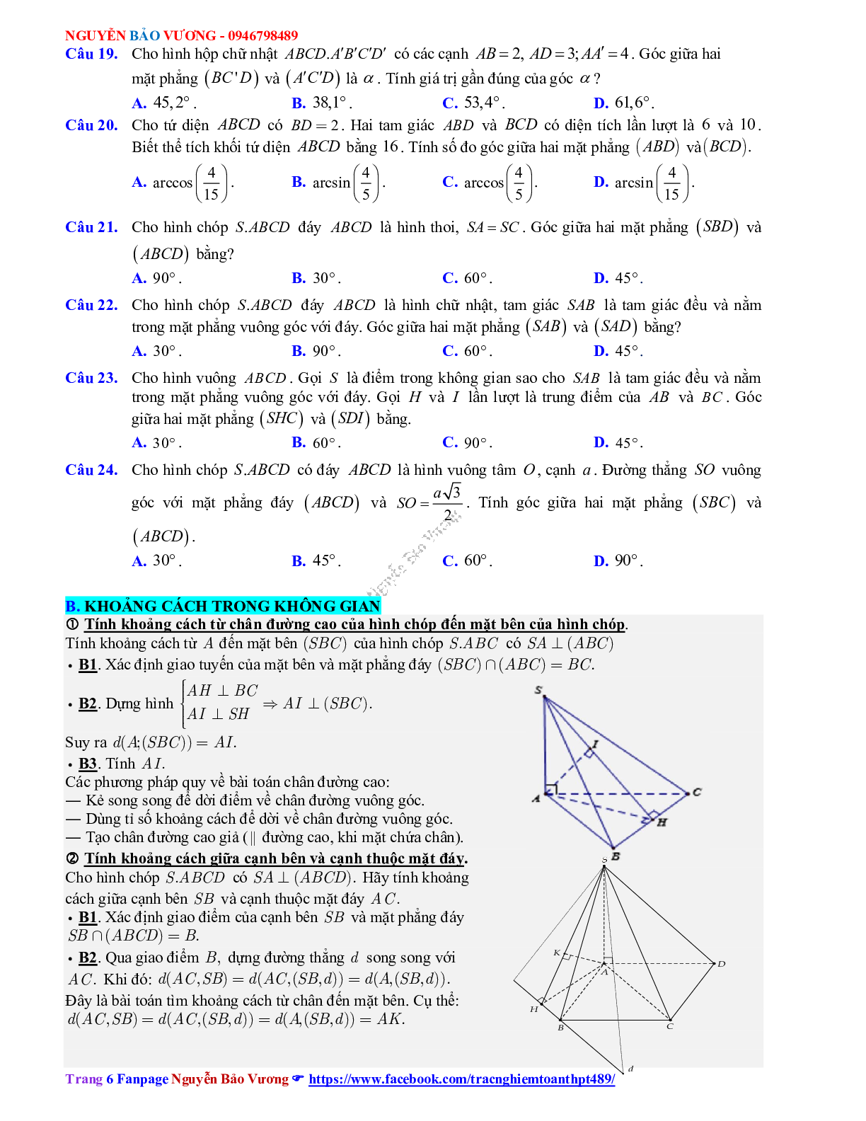 Góc và khoảng cách trong không gian 2023 (lý thuyết và bài tập) (trang 6)