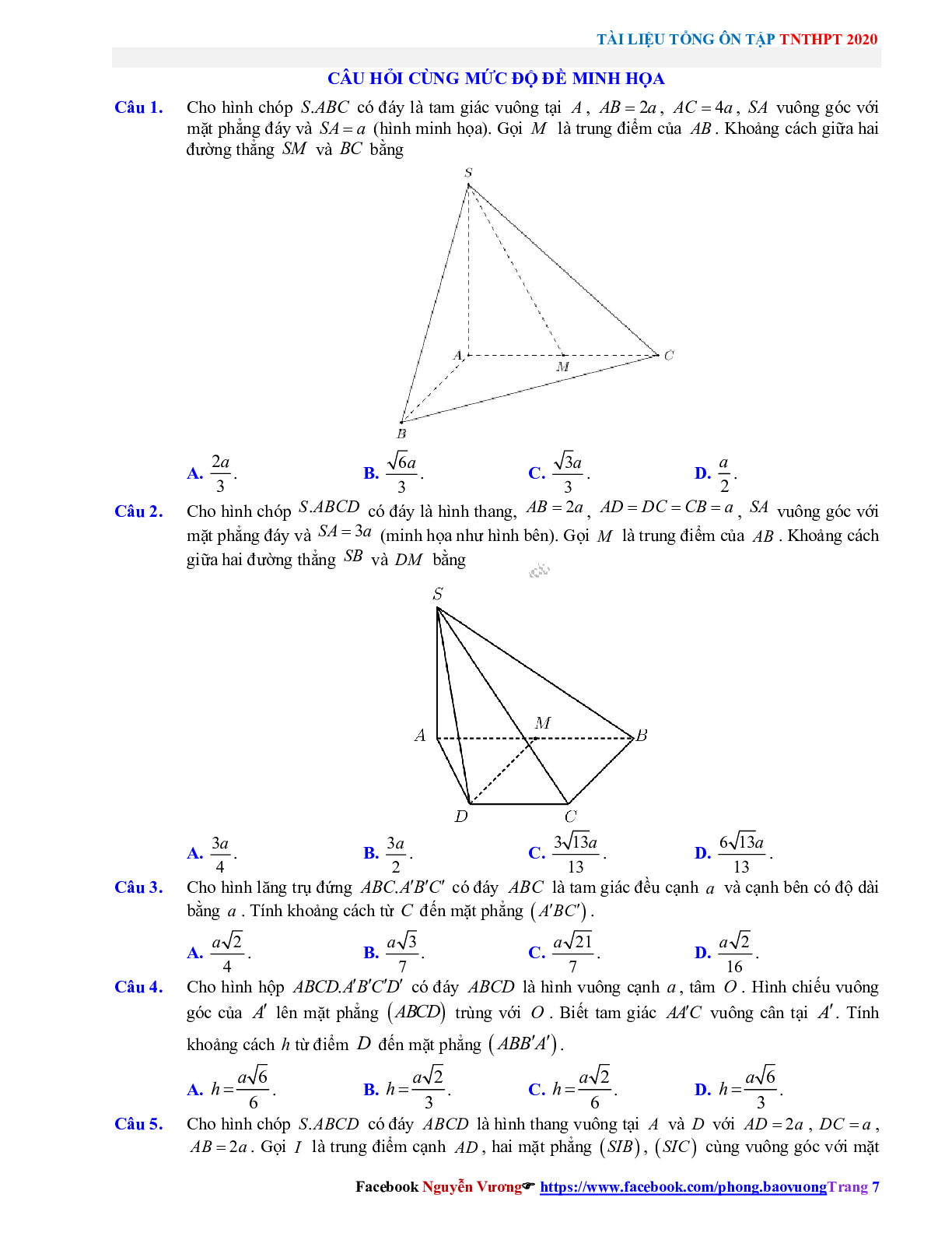 Góc và khoảng cách trong không gian 2023 (lý thuyết và bài tập) (trang 7)