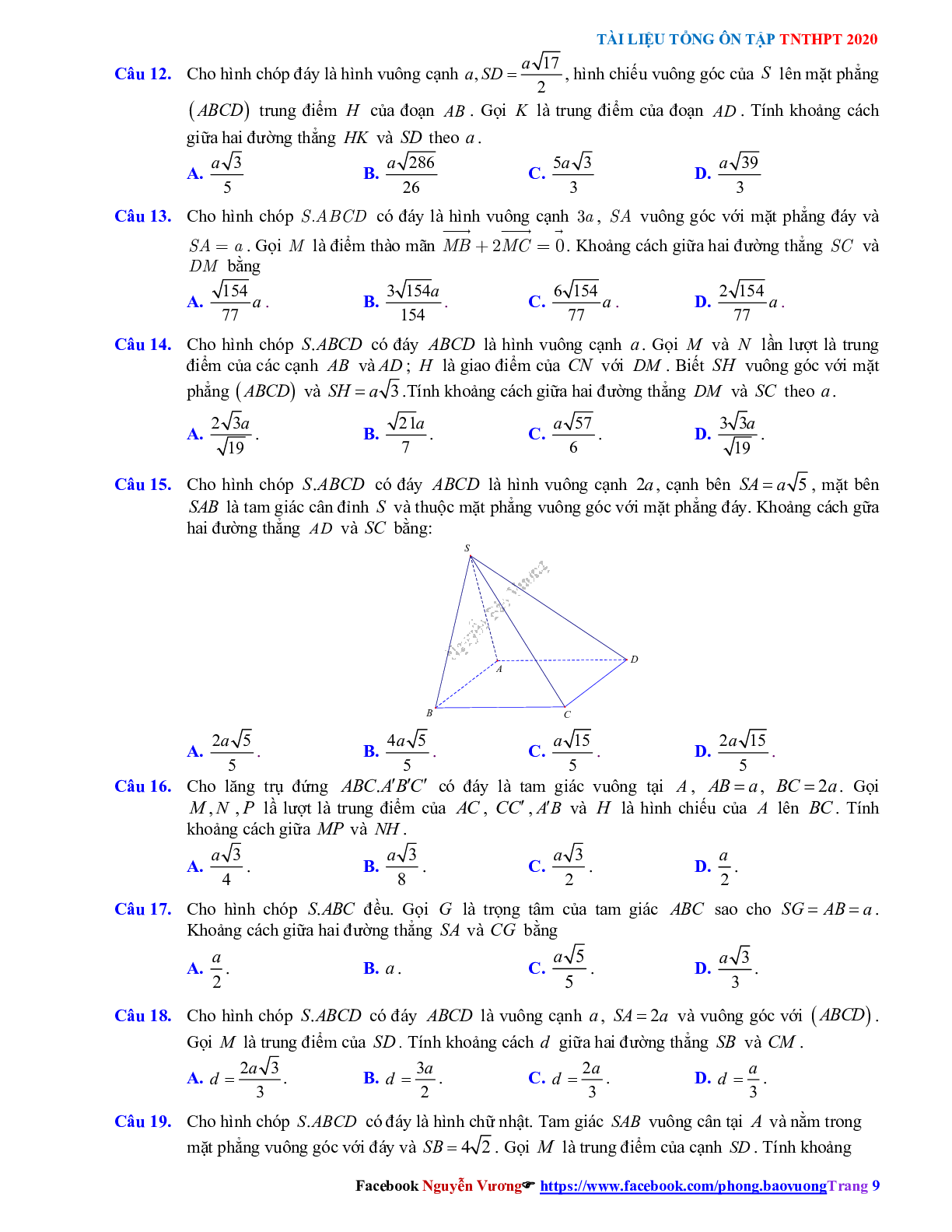 Góc và khoảng cách trong không gian 2023 (lý thuyết và bài tập) (trang 9)