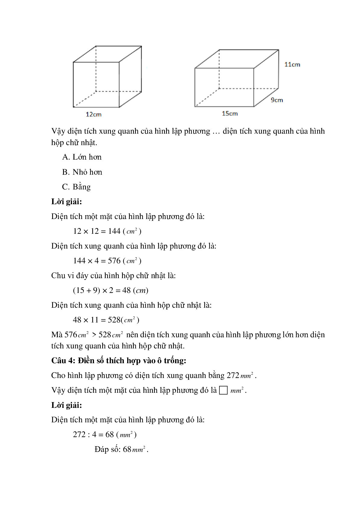15 câu Trắc nghiệm Diện tích xung quanh, toàn phần của hình lập phương có đáp án 2023 – Toán lớp 5 (trang 2)