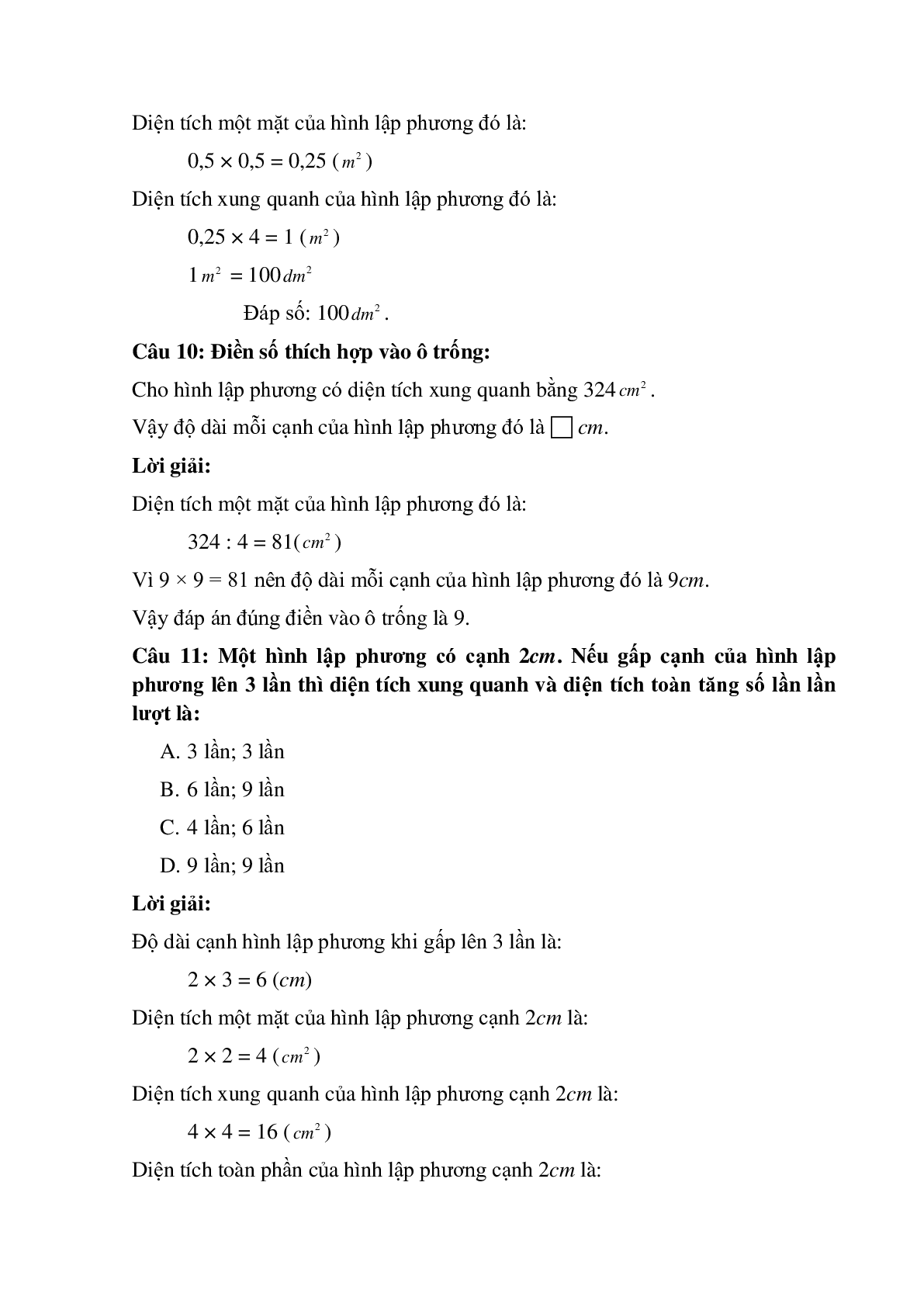 15 câu Trắc nghiệm Diện tích xung quanh, toàn phần của hình lập phương có đáp án 2023 – Toán lớp 5 (trang 5)