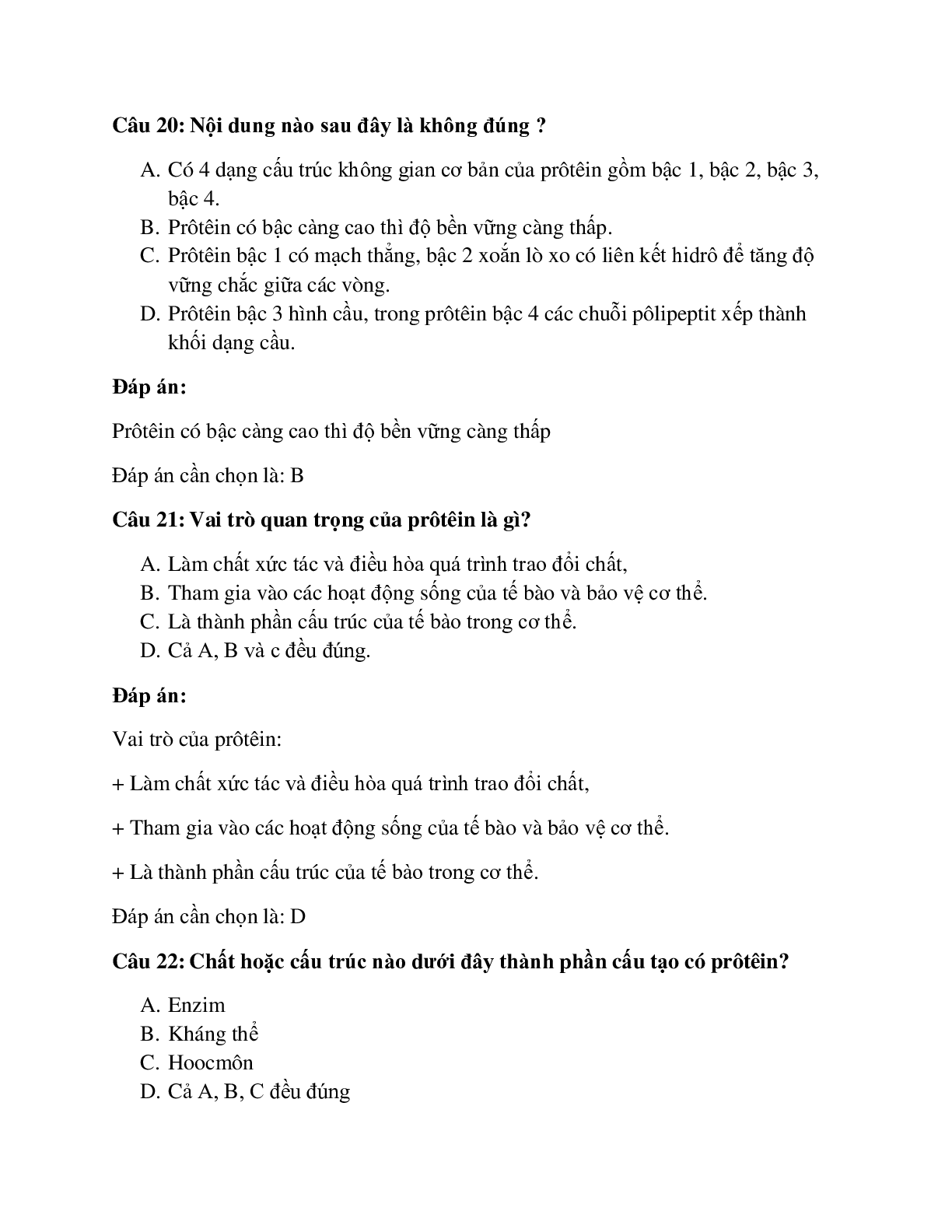 31 câu Trắc nghiệm Sinh học 9 Bài 18 có đáp án 2023: Prôtêin (trang 8)