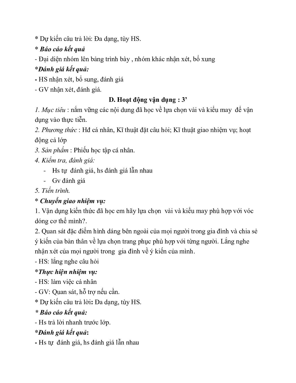 GIÁO ÁN CÔNG NGHỆ 6 BÀI 2: LỰA CHỌN TRANG PHỤC  (T2) MỚI NHẤT (trang 9)