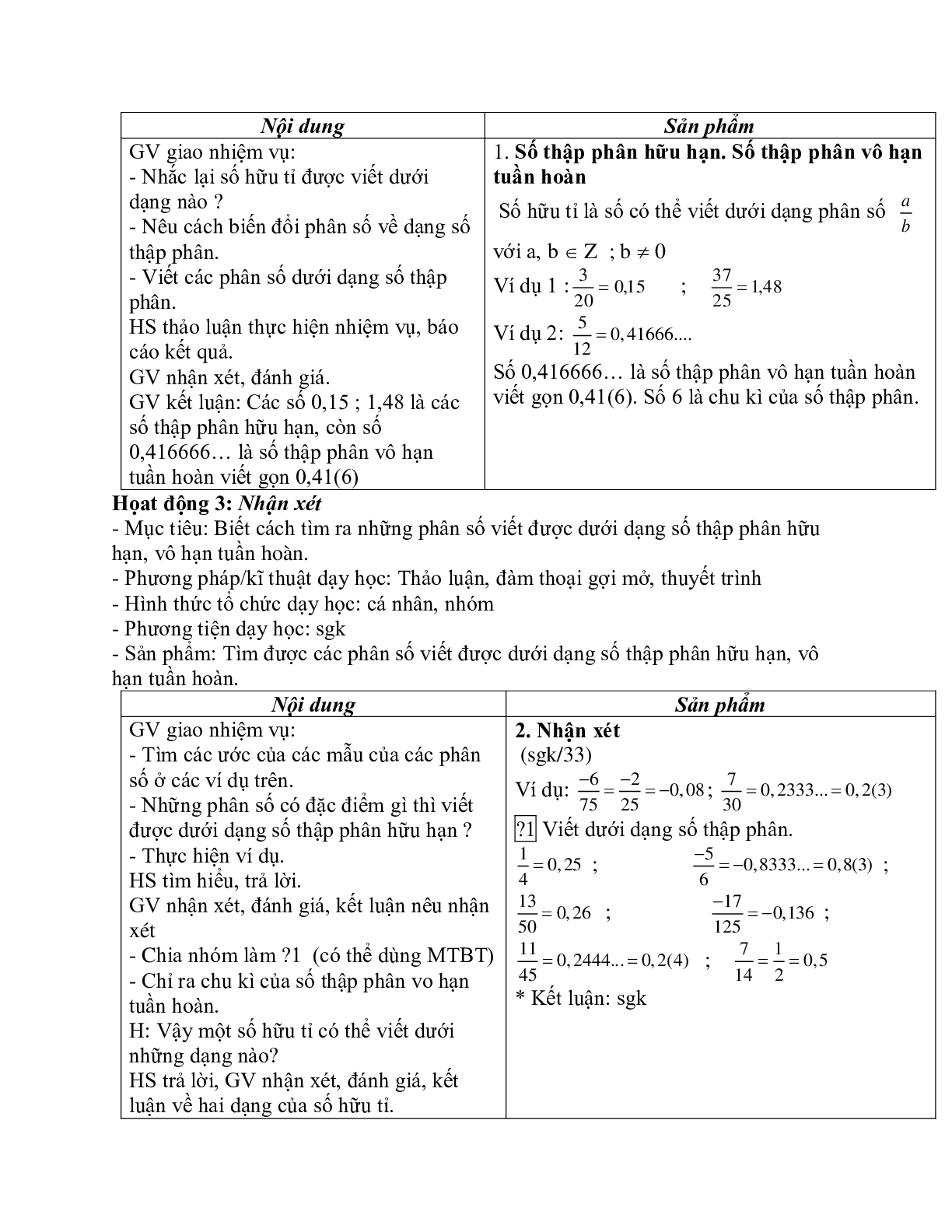 Giáo án Toán học 7 bài 9: Số thập phân hữu hạn. Số thập phân vô hạn tuần hoàn chuẩn nhất (trang 2)