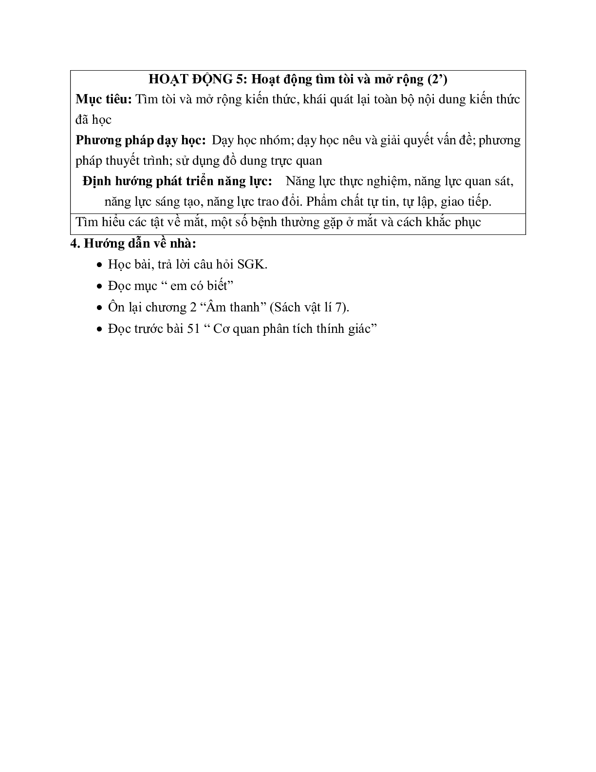 Giáo án Sinh học 8 Bài 50: Vệ sinh mắt mới nhất - CV5512 (trang 7)