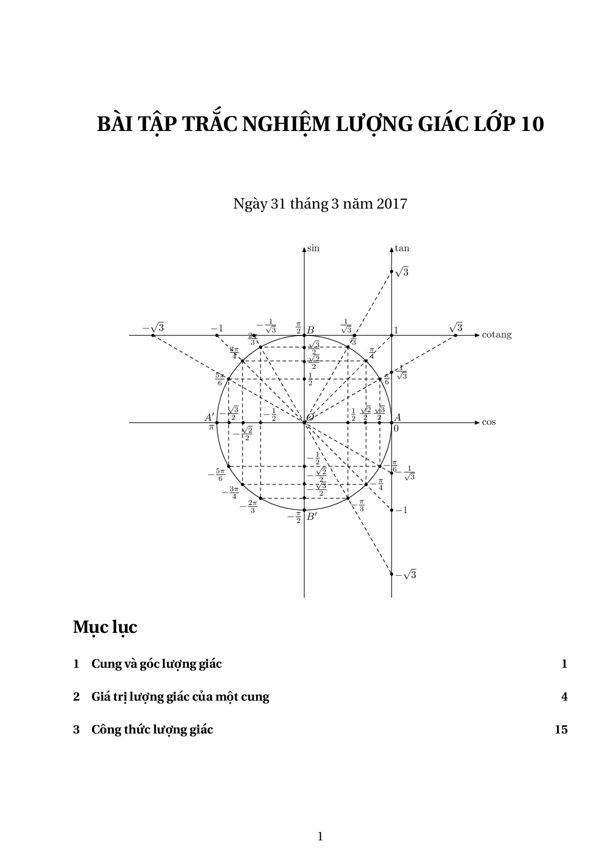 315 bài tập trắc nghiệm cung và góc lượng giác, công thức lượng giác (trang 1)