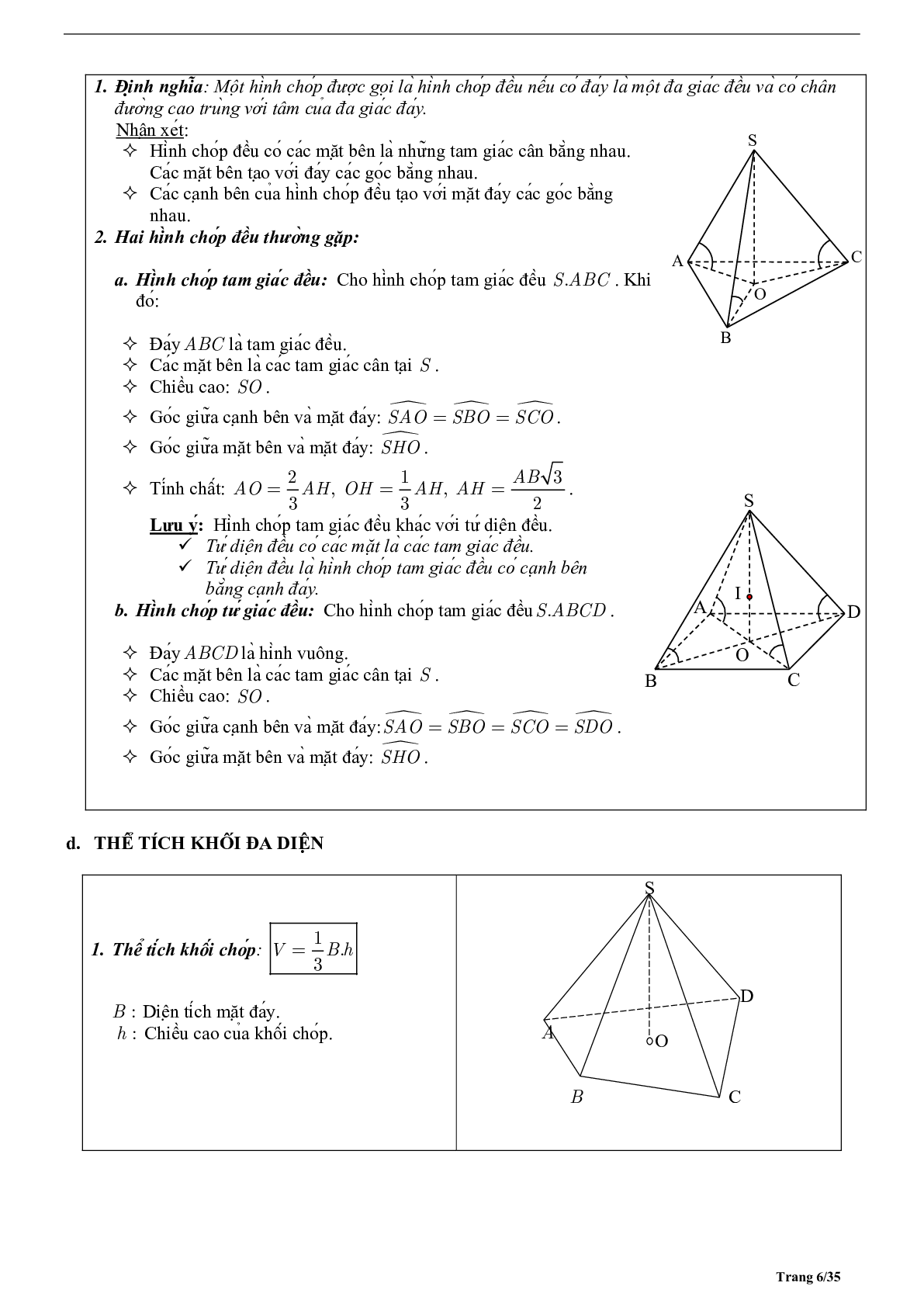 Tóm tắt lý thuyết và bài tập trắc nghiệm khối đa diện và thể tích khối đa diện (trang 6)