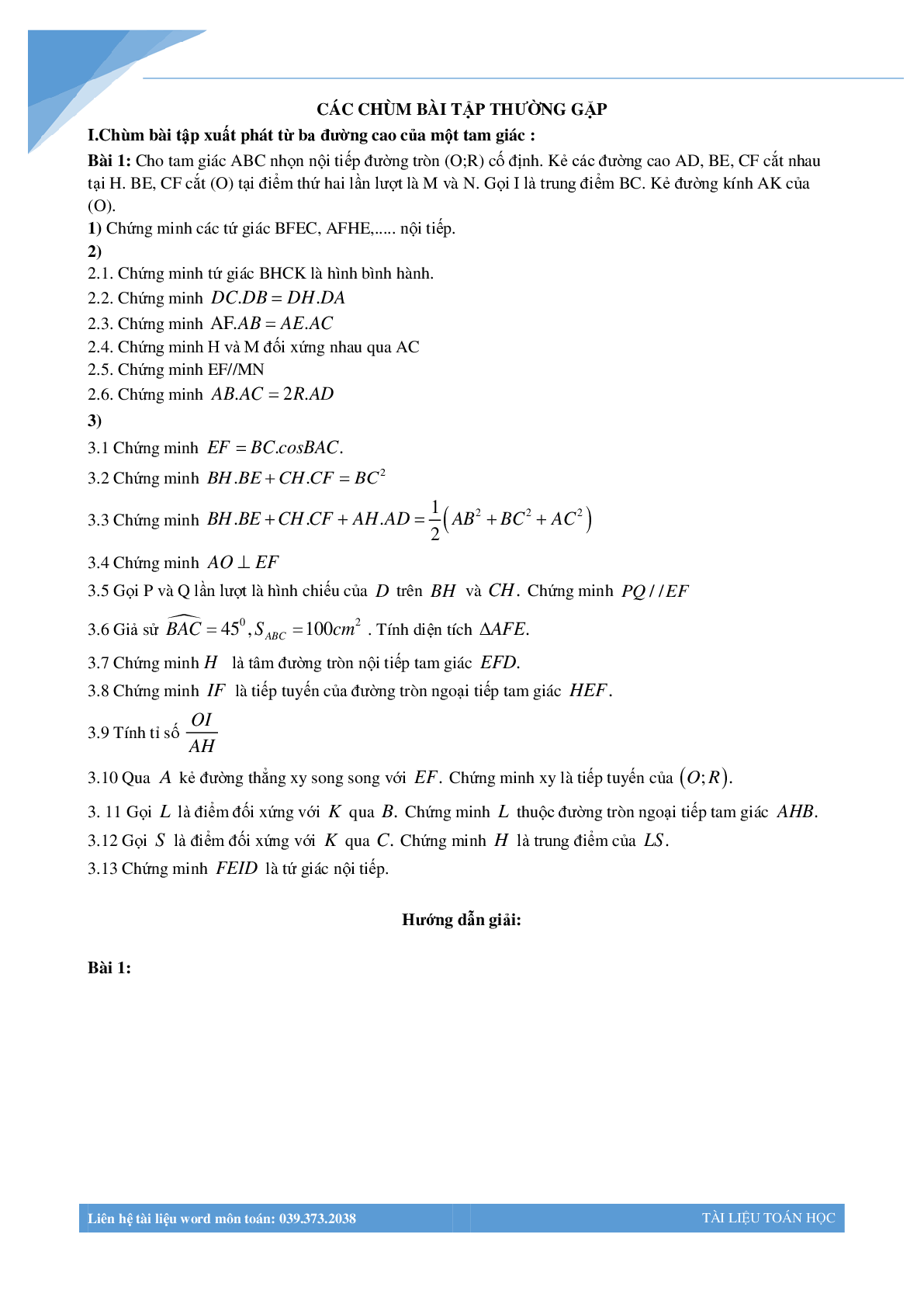 Chùm bài toán hình học luyện thi vào lớp 10 (trang 1)