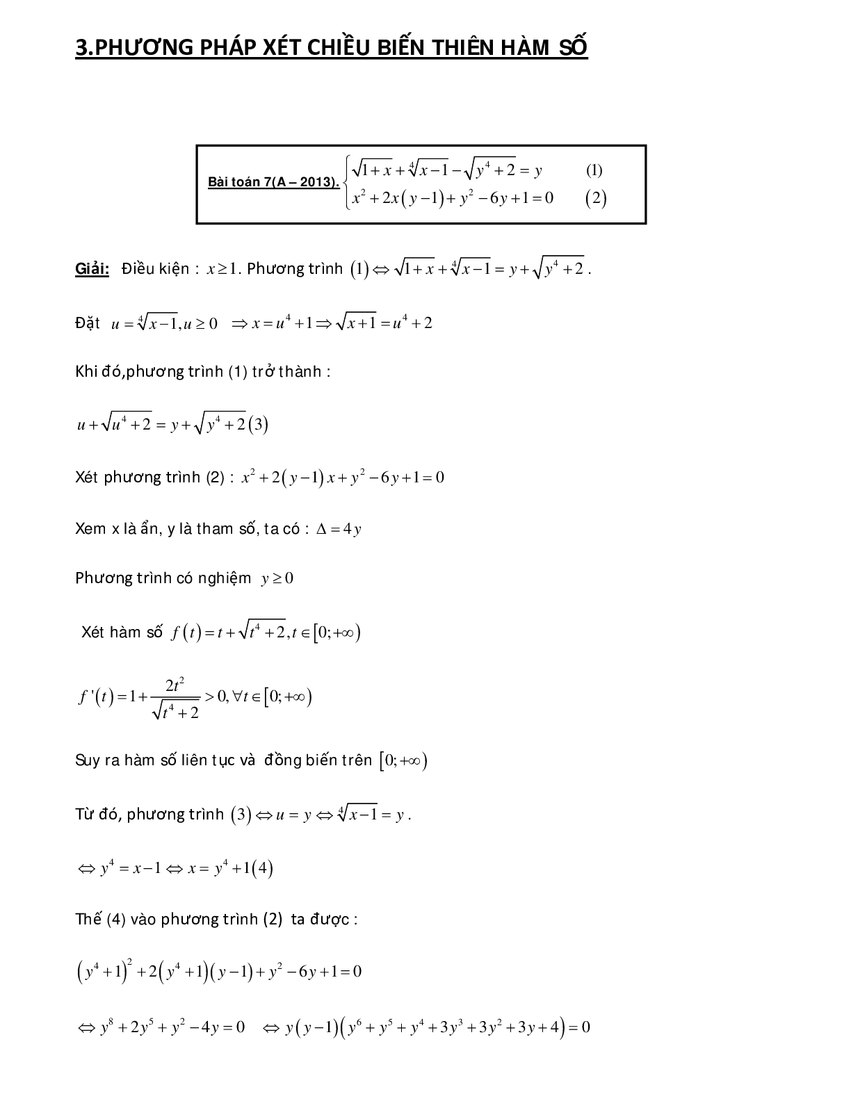 Bài tập sử dụng phương pháp hàm số để giải hệ phương trình - có đáp án chi tiết (trang 1)