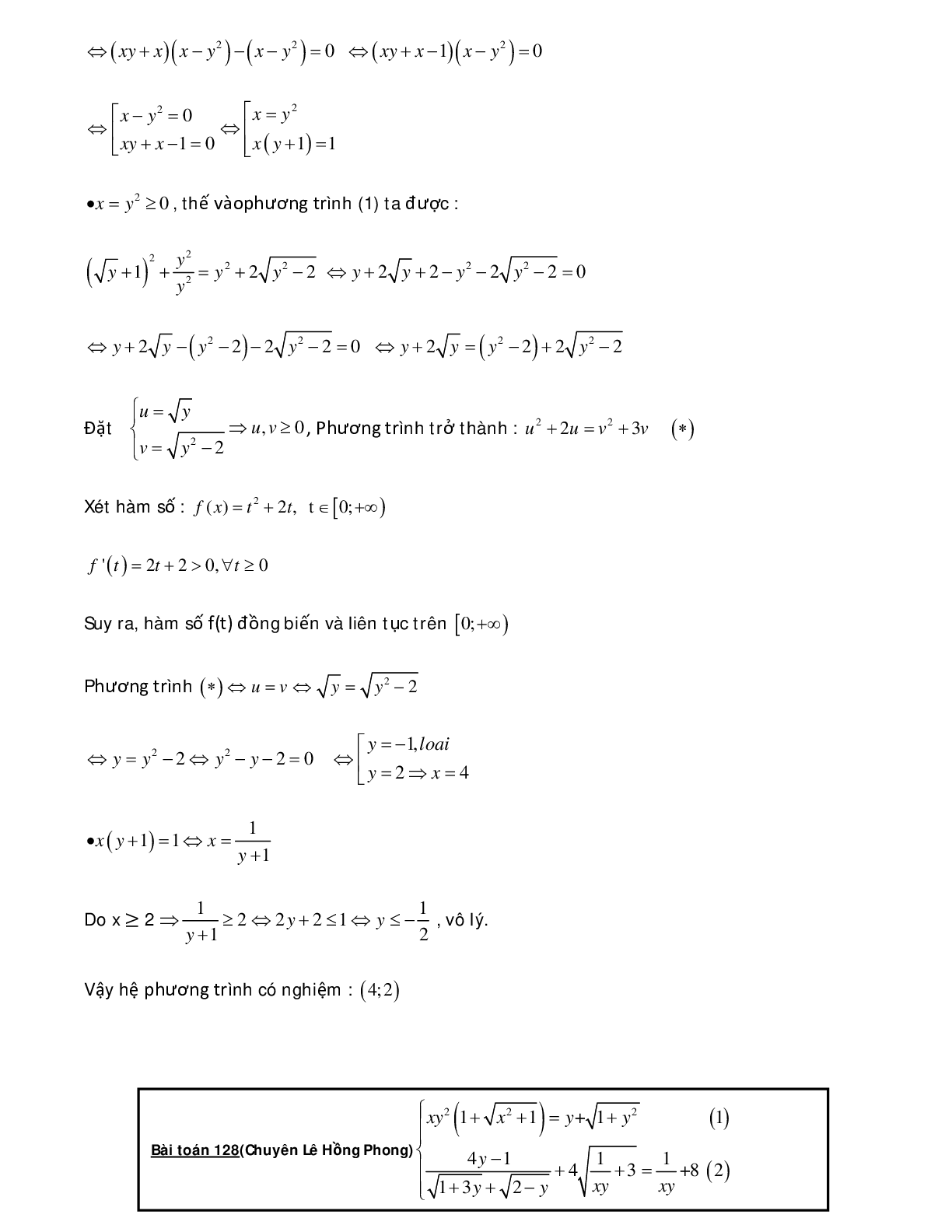 Bài tập sử dụng phương pháp hàm số để giải hệ phương trình - có đáp án chi tiết (trang 10)