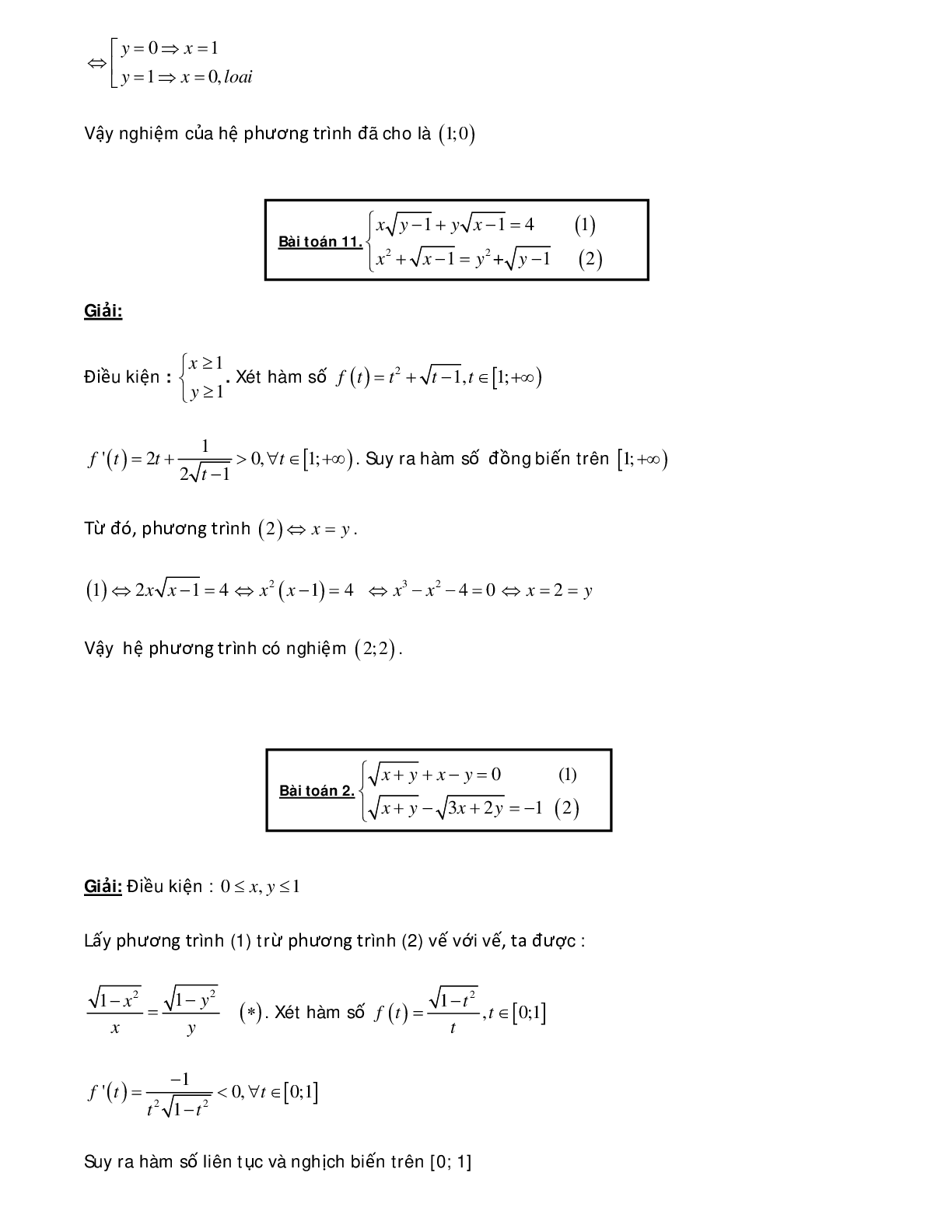 Bài tập sử dụng phương pháp hàm số để giải hệ phương trình - có đáp án chi tiết (trang 2)