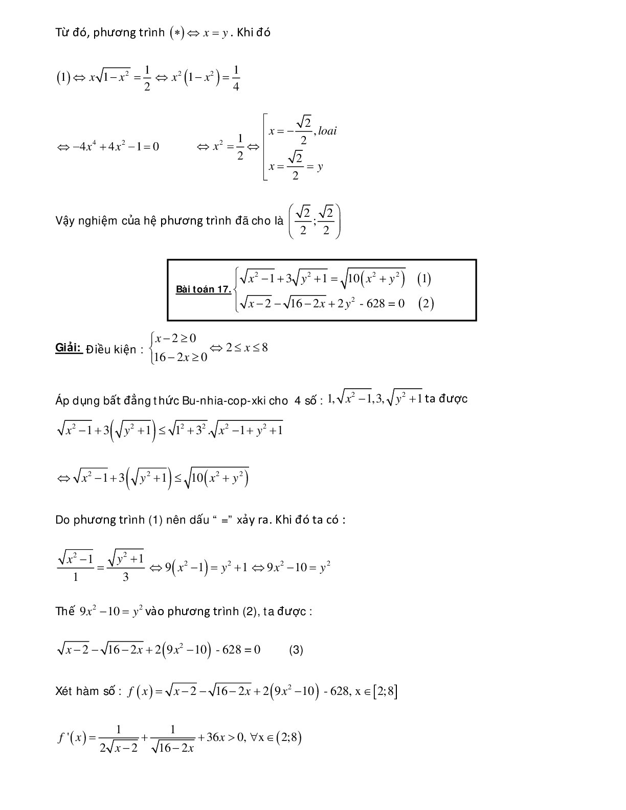 Bài tập sử dụng phương pháp hàm số để giải hệ phương trình - có đáp án chi tiết (trang 3)