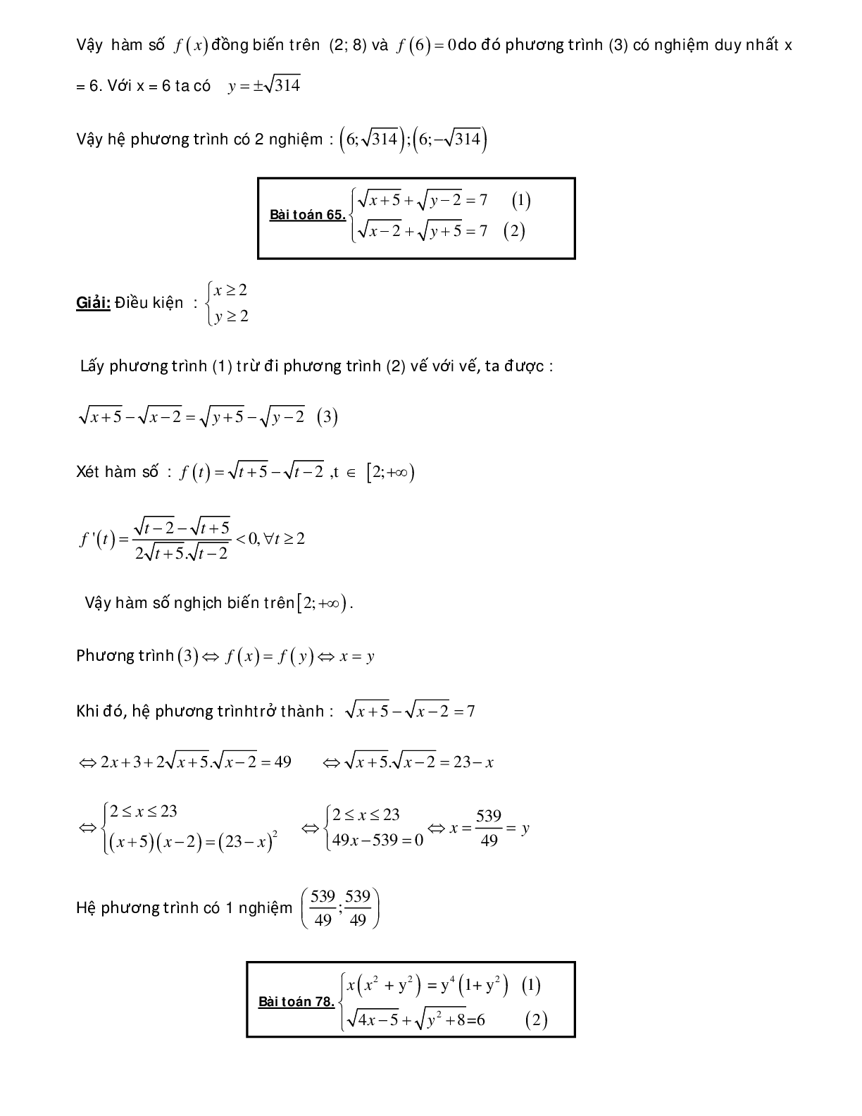Bài tập sử dụng phương pháp hàm số để giải hệ phương trình - có đáp án chi tiết (trang 4)