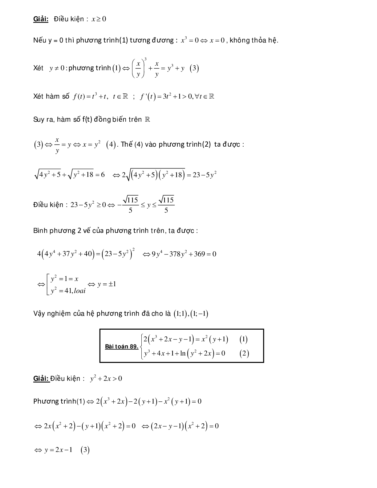 Bài tập sử dụng phương pháp hàm số để giải hệ phương trình - có đáp án chi tiết (trang 5)