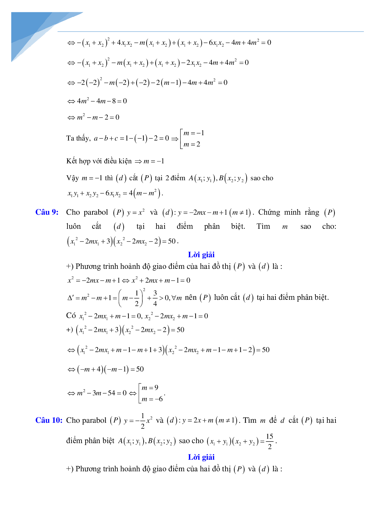 Chuyên đề Parabol luyện thi vào lớp 10 môn toán (trang 10)