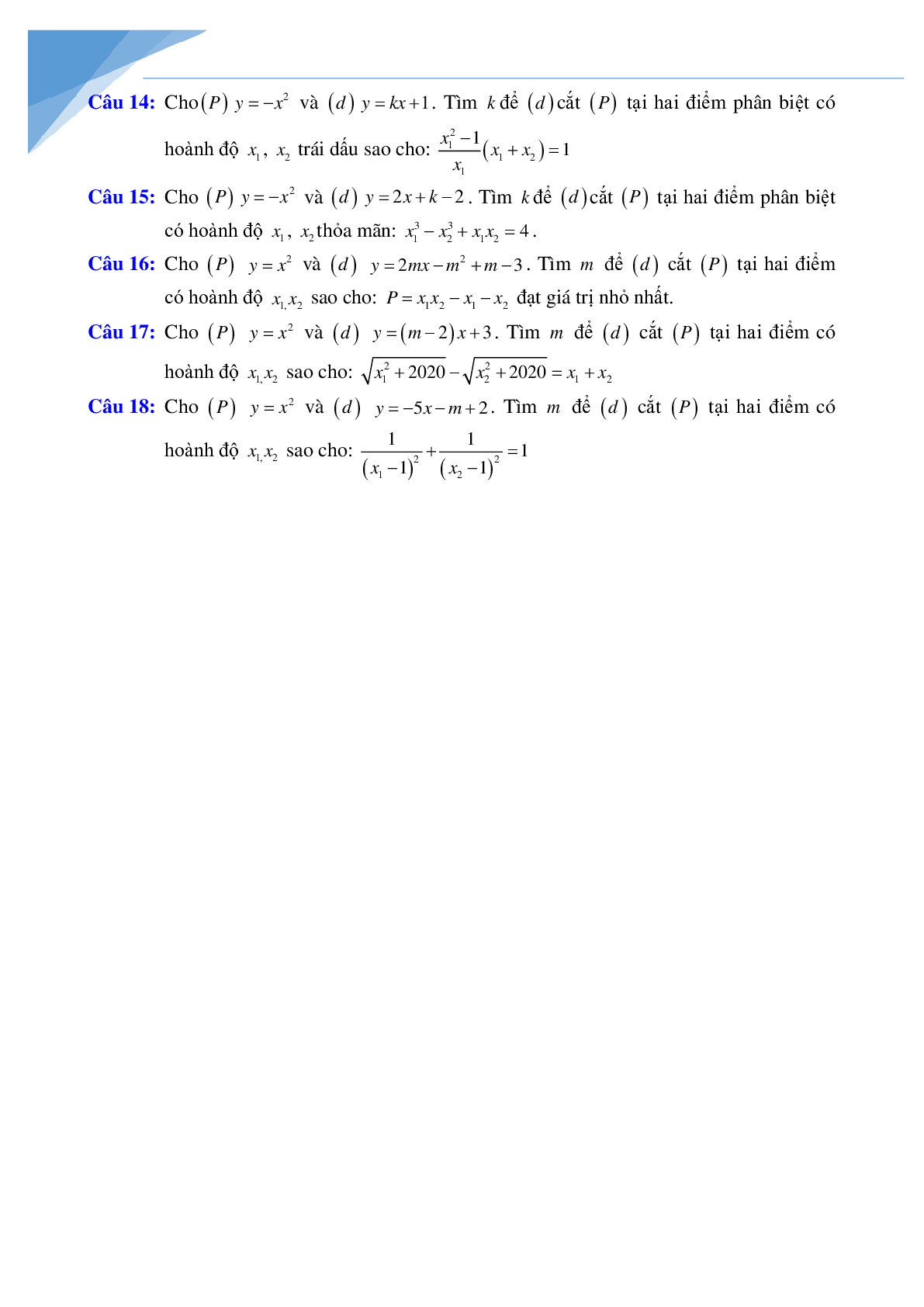Chuyên đề Parabol luyện thi vào lớp 10 môn toán (trang 2)