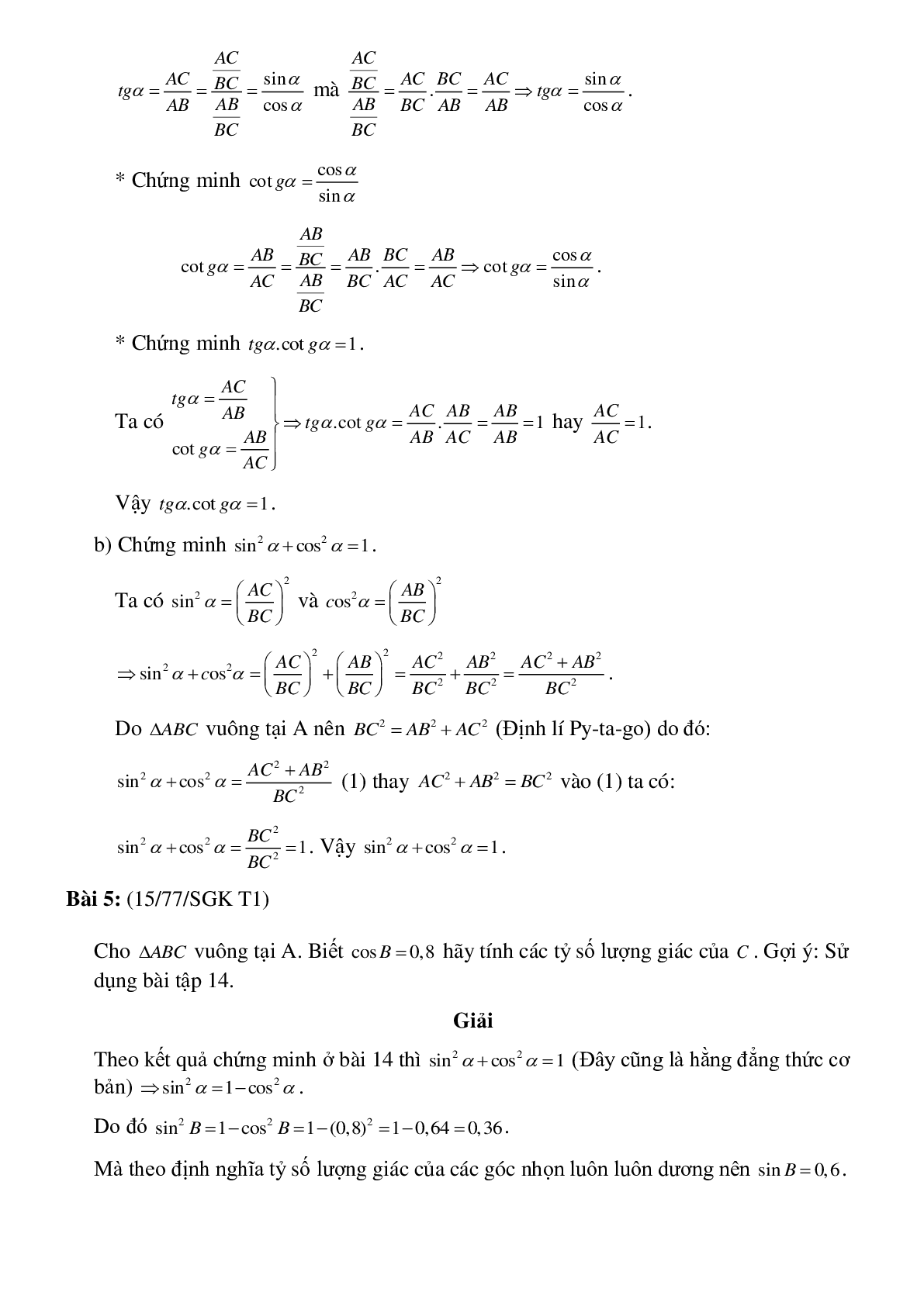 50 Bài tập Tỷ số lượng giác của góc nhọn (có đáp án)- Toán 9 (trang 4)