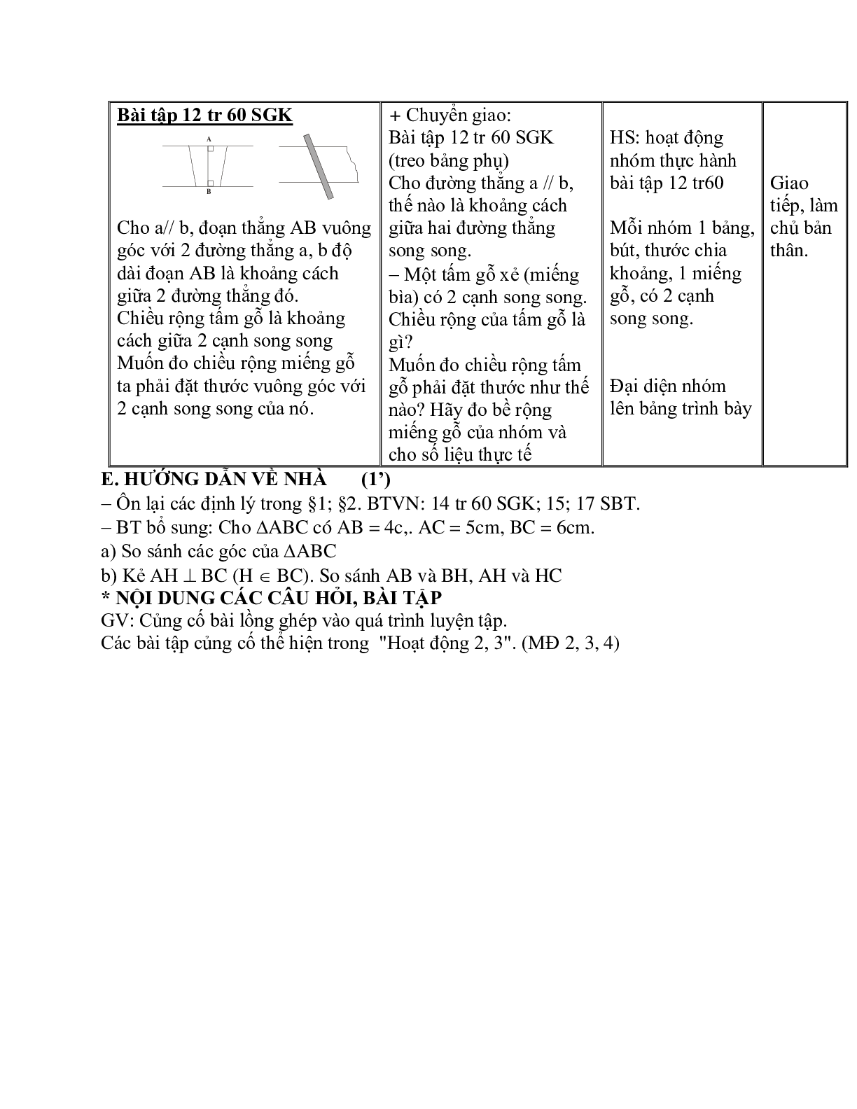 Giáo án Toán học 7 bài 2: Quan hệ giữa đường vuông góc và đường xiên, đường xiên và hình chiếu hay nhất (trang 10)