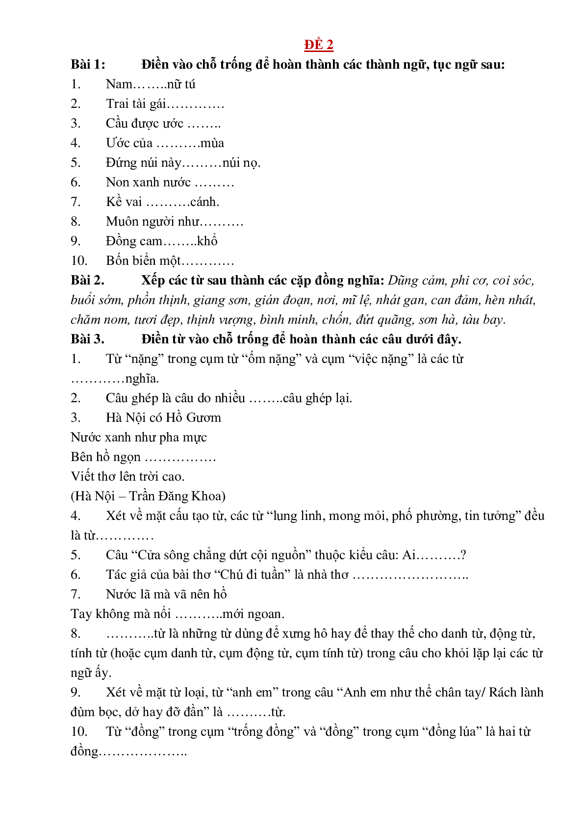 Bộ đề ôn luyện phần luyện từ và câu lớp 5 môn Tiếng Việt có đáp án (5 đề) (trang 3)