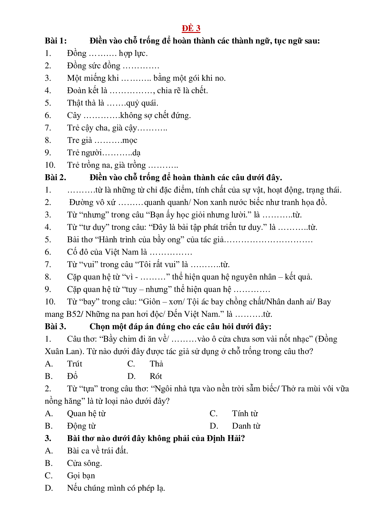 Bộ đề ôn luyện phần luyện từ và câu lớp 5 môn Tiếng Việt có đáp án (5 đề) (trang 4)