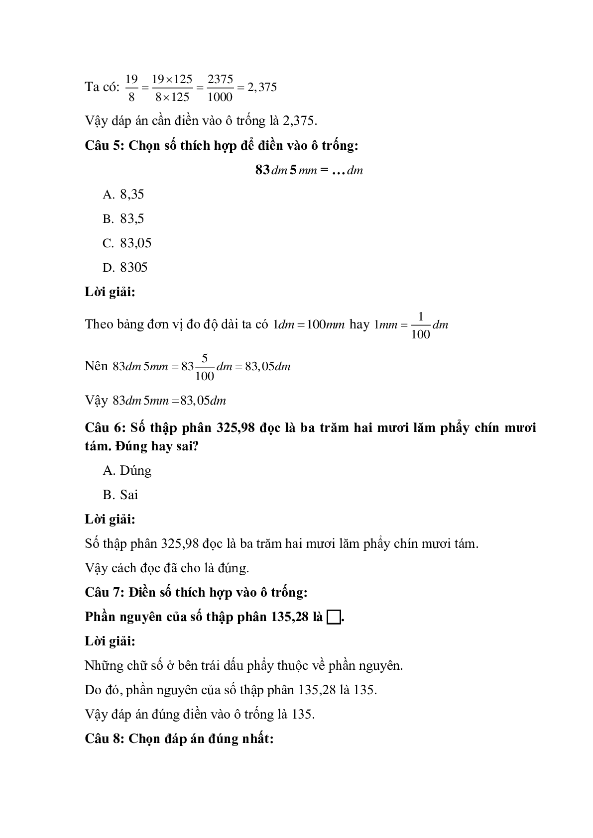 15 câu Trắc nghiệm Luyện tập về số thập phân có đáp án 2023 – Toán lớp 5 (trang 2)