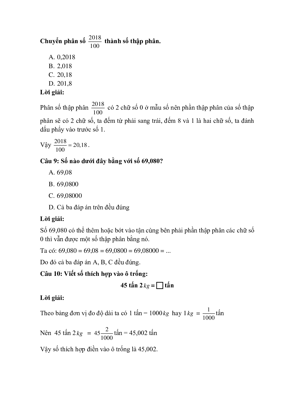 15 câu Trắc nghiệm Luyện tập về số thập phân có đáp án 2023 – Toán lớp 5 (trang 3)