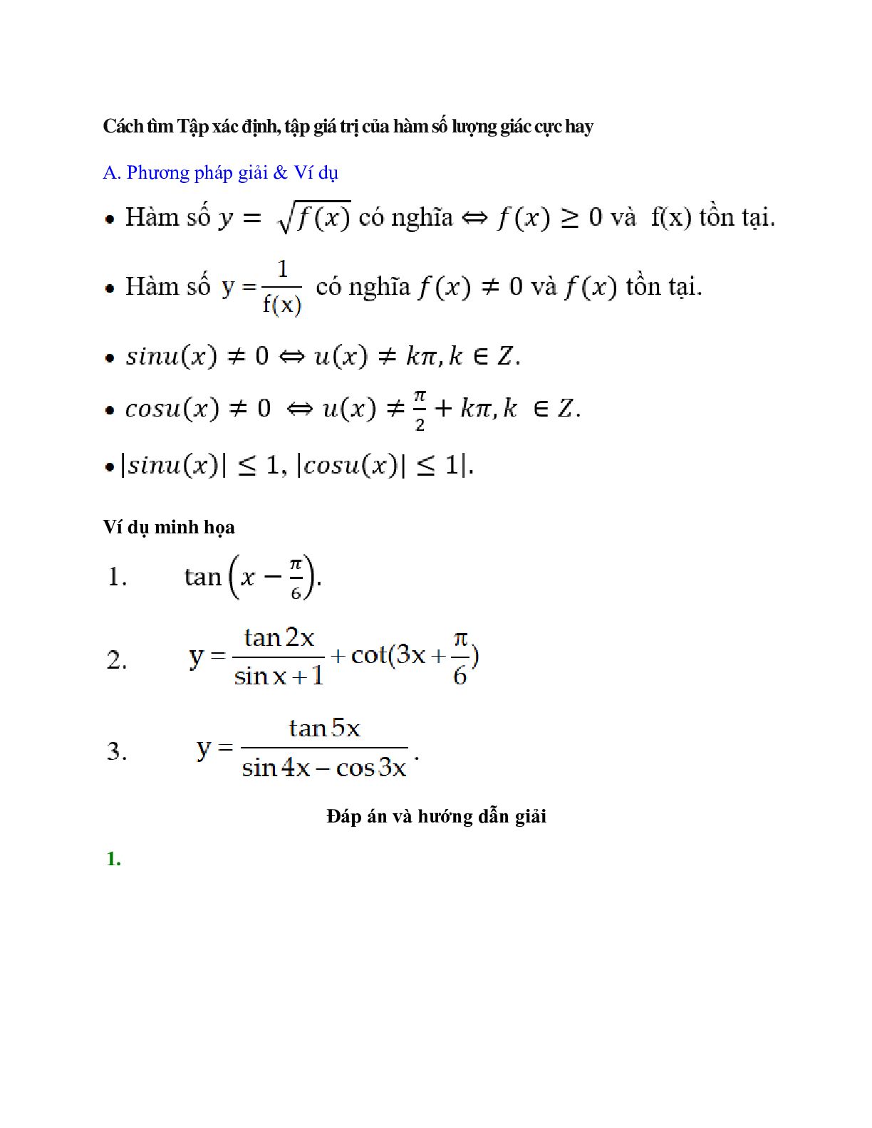 Chuyên đề Hàm số lượng giác 2023 hay, chọn lọc (trang 1)