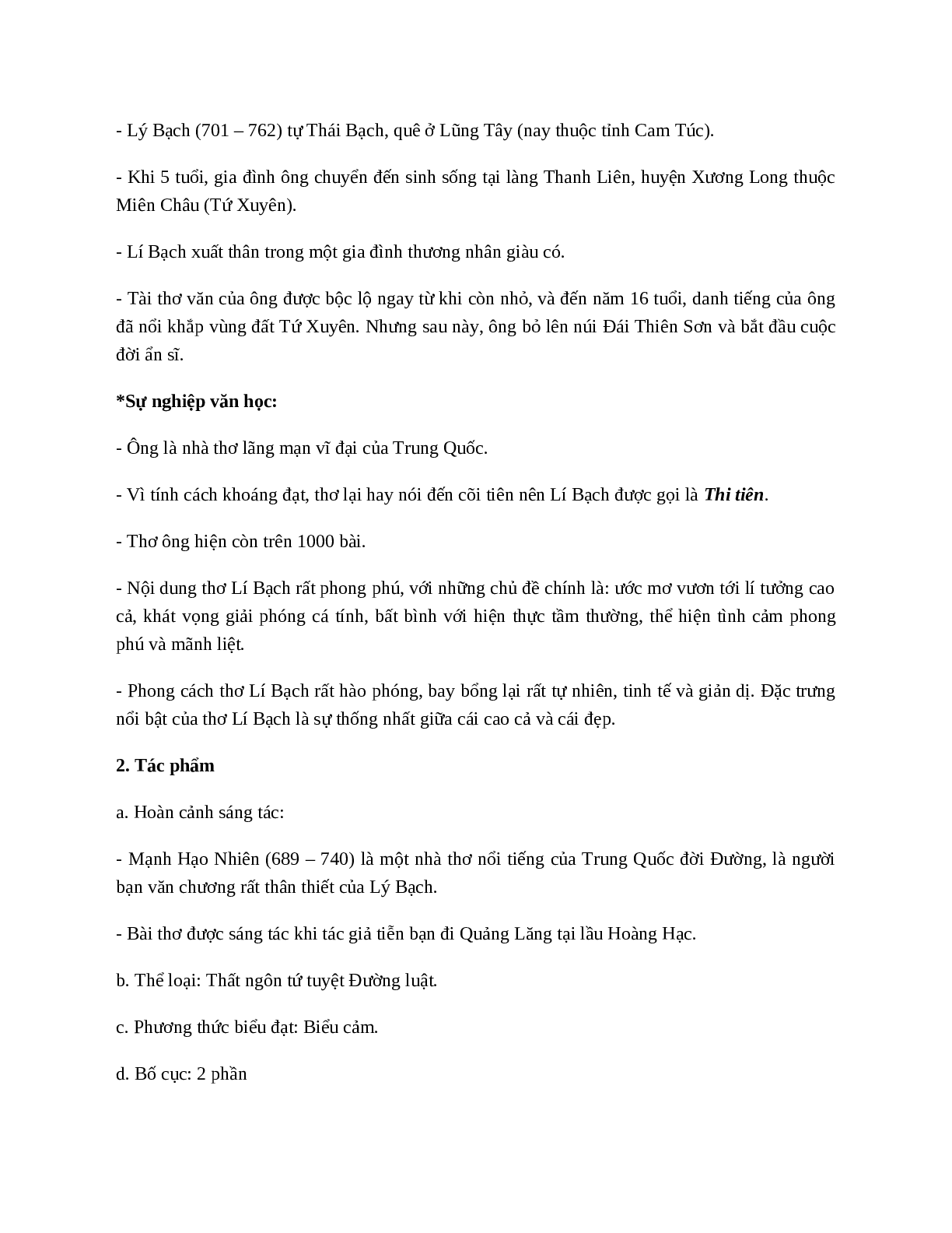 Tại lầu Hoàng Hạc tiễn Mạnh Hạo Nhiên đi Quảng Lăng - Tác giả tác phẩm - Ngữ văn lớp 10 (trang 2)