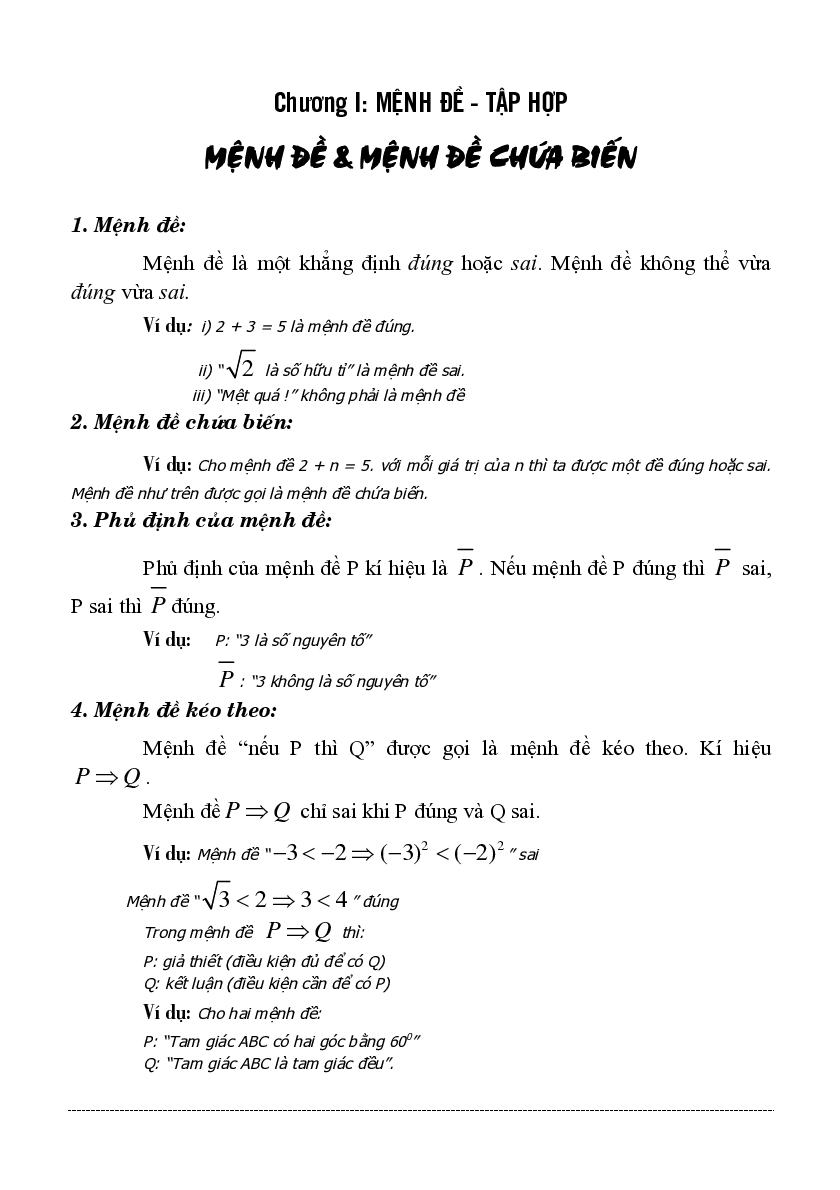 Tóm tắt kiến thức và phương pháp giải môn Toán lớp 10 (trang 1)