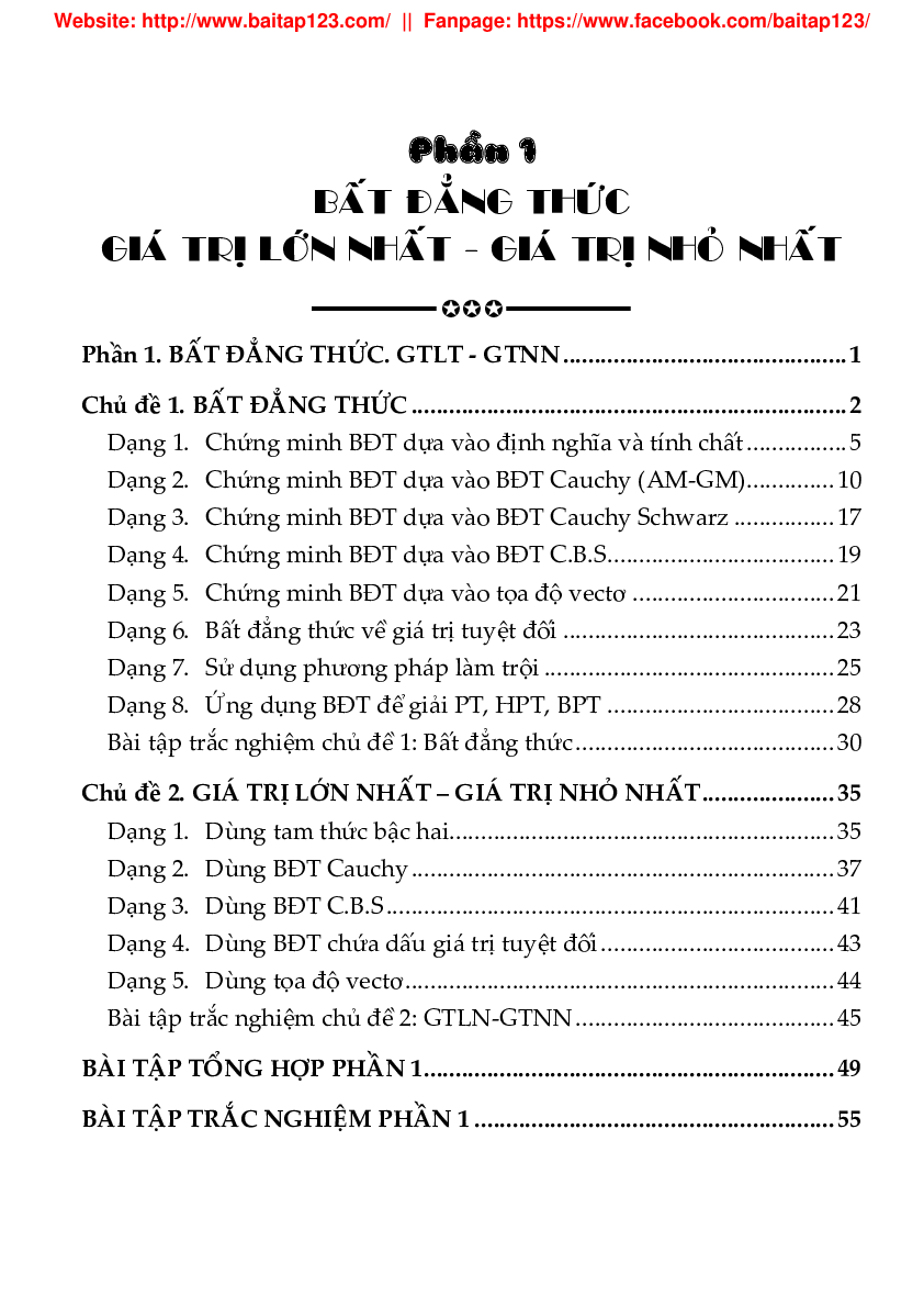 Phân dạng và bài tập bất đẳng thức GTLN - GTNN môn Toán lớp 10 (trang 1)