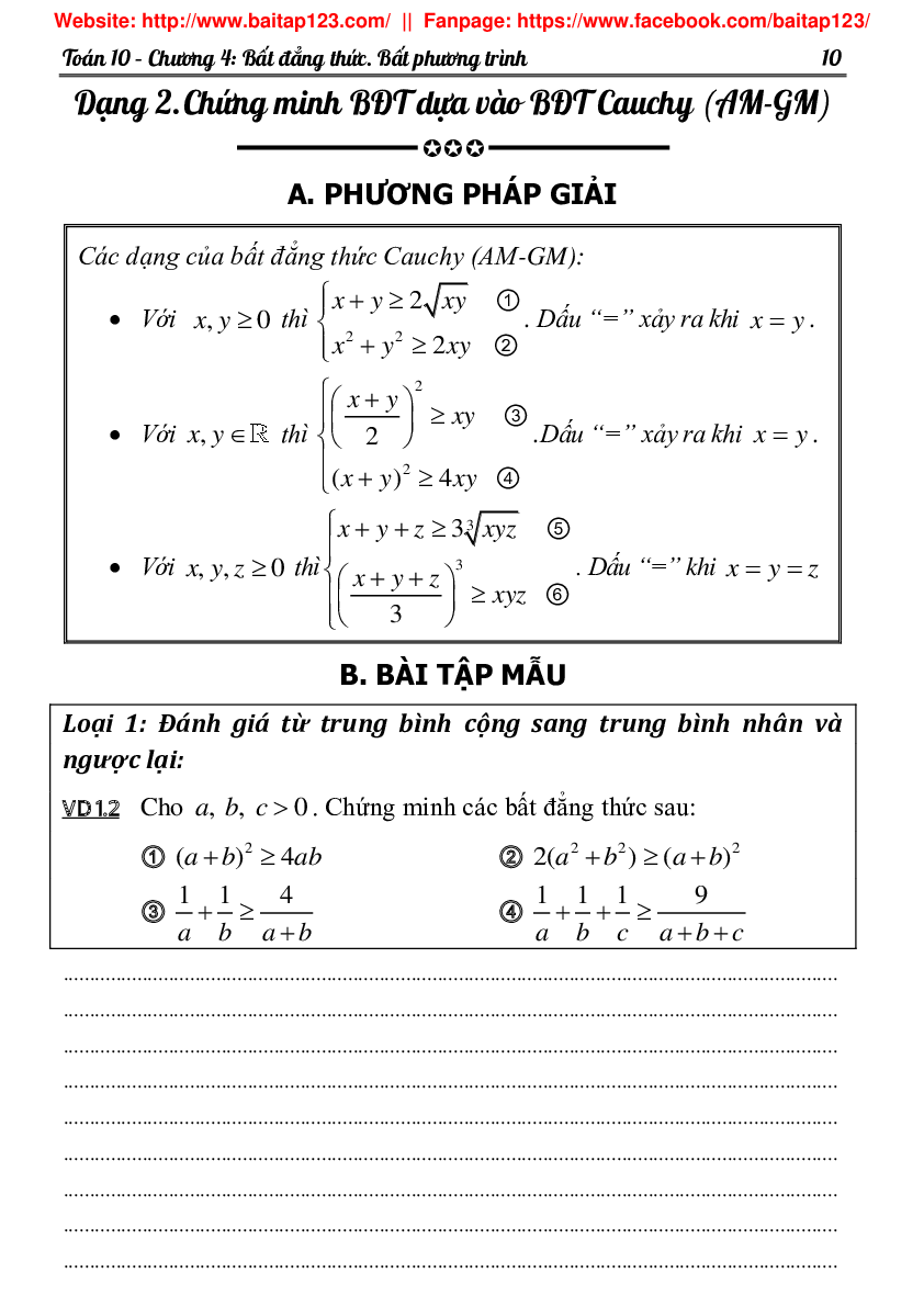 Phân dạng và bài tập bất đẳng thức GTLN - GTNN môn Toán lớp 10 (trang 10)