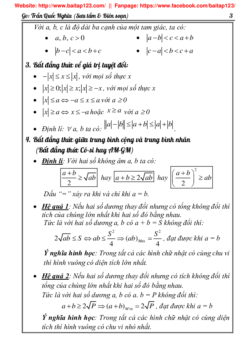 Phân dạng và bài tập bất đẳng thức GTLN - GTNN môn Toán lớp 10 (trang 3)