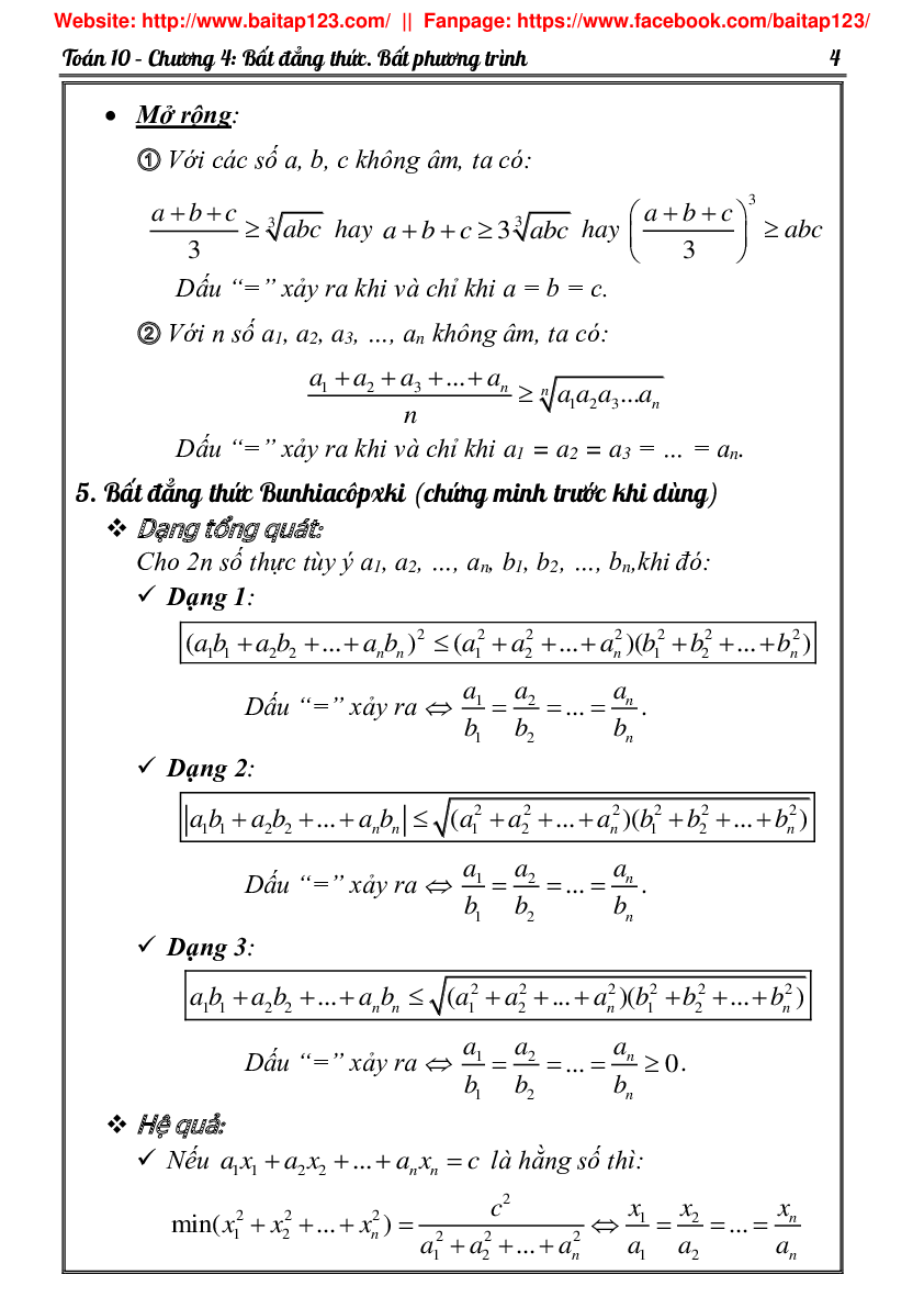 Phân dạng và bài tập bất đẳng thức GTLN - GTNN môn Toán lớp 10 (trang 4)