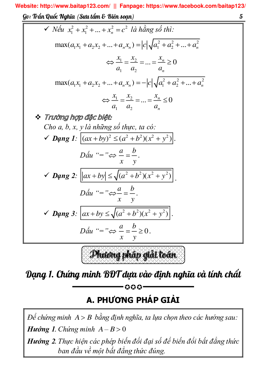 Phân dạng và bài tập bất đẳng thức GTLN - GTNN môn Toán lớp 10 (trang 5)
