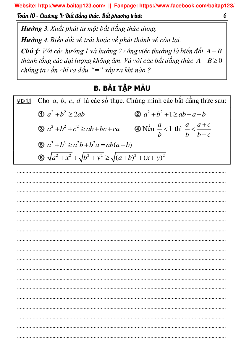 Phân dạng và bài tập bất đẳng thức GTLN - GTNN môn Toán lớp 10 (trang 6)