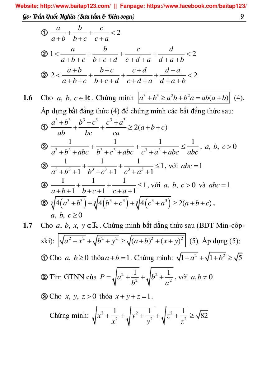 Phân dạng và bài tập bất đẳng thức GTLN - GTNN môn Toán lớp 10 (trang 9)
