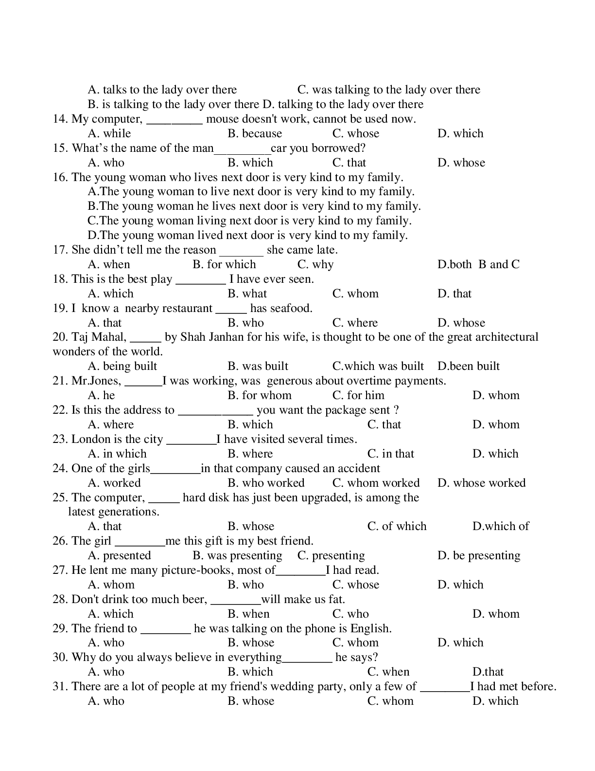 Bài tập về mệnh đề quan hệ Relative Clauses có đáp án, chọn lọc (trang 9)