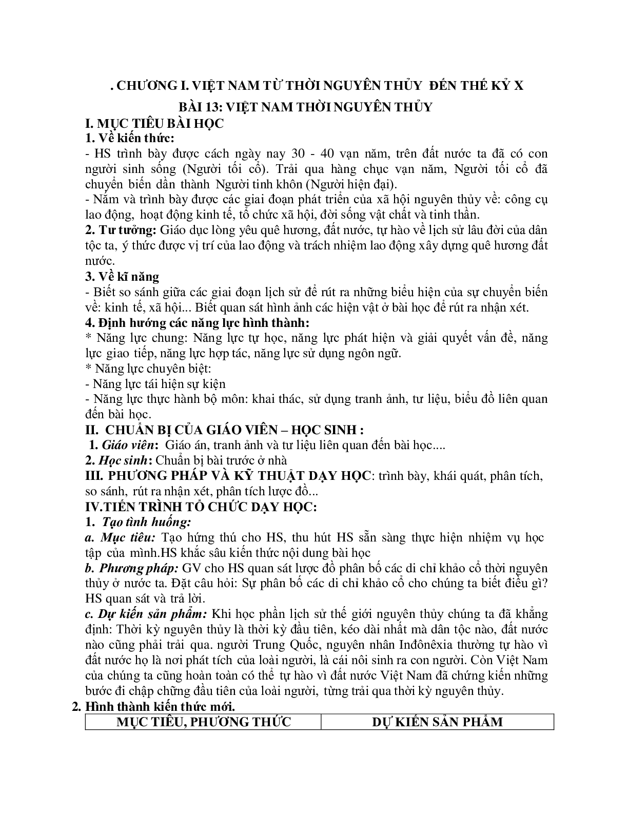 Giáo án Lịch sử 10 Bài 13 Việt Nam thời kì nguyên thủy mới nhất (trang 1)