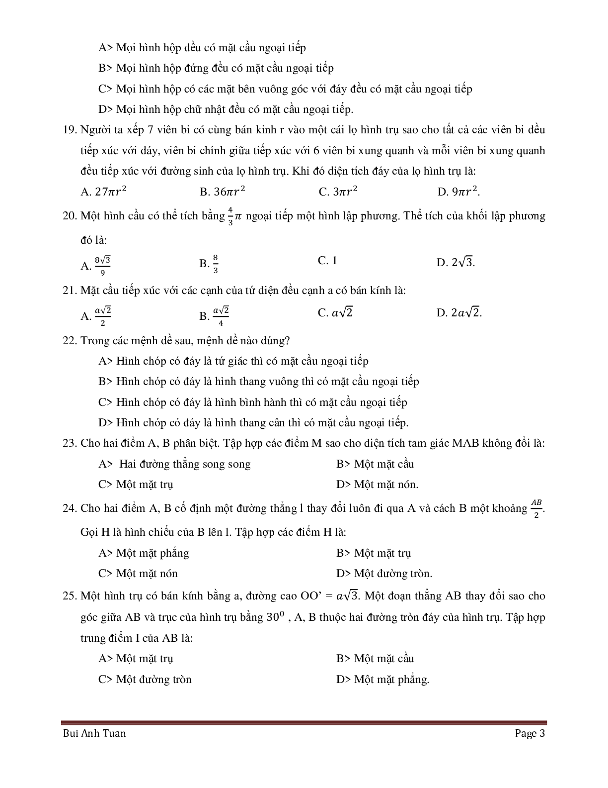 38 Bài tập trắc nghiệm chương 2 hình học môn Toán lớp 12 có đáp án 2023 (trang 3)