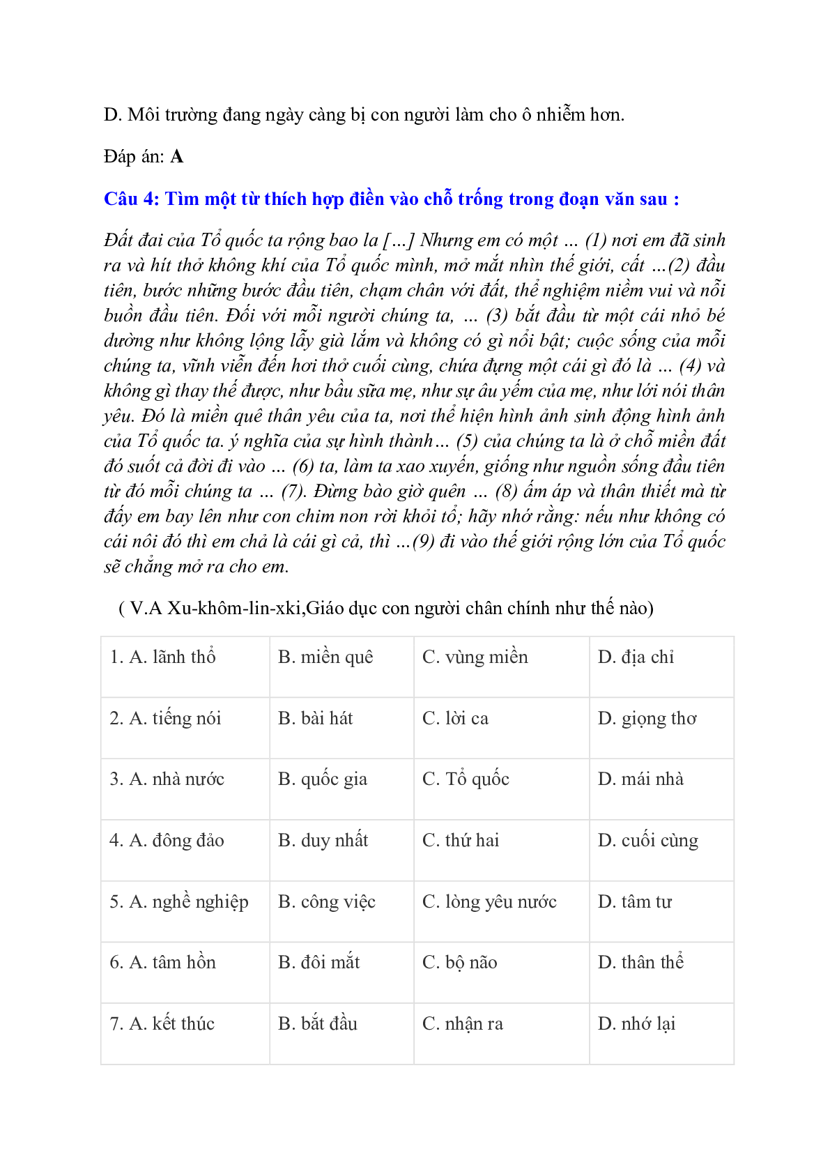 Trắc nghiệm Chuyển đổi câu chủ động thành câu bị động có đáp án – Ngữ văn lớp 7 (trang 2)