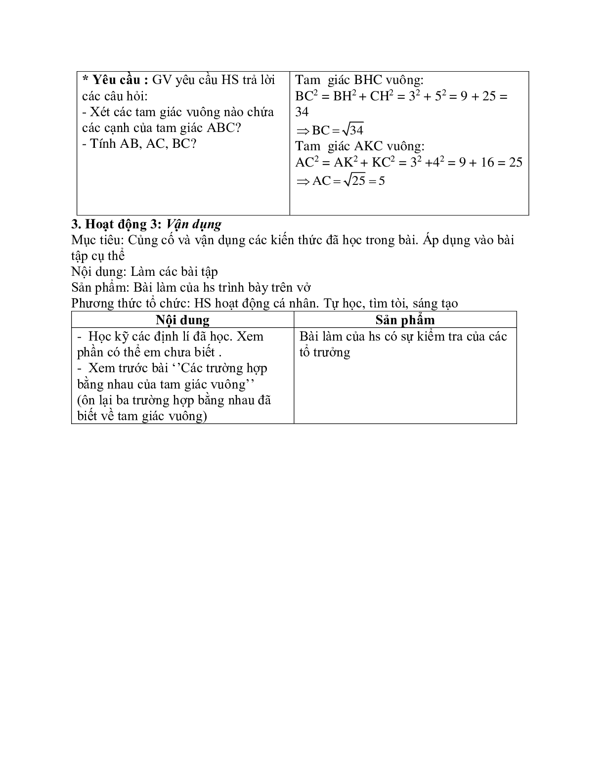 Giáo án Toán học 7 bài 7: Luyện tập định lý Pitago chuẩn nhất (trang 3)