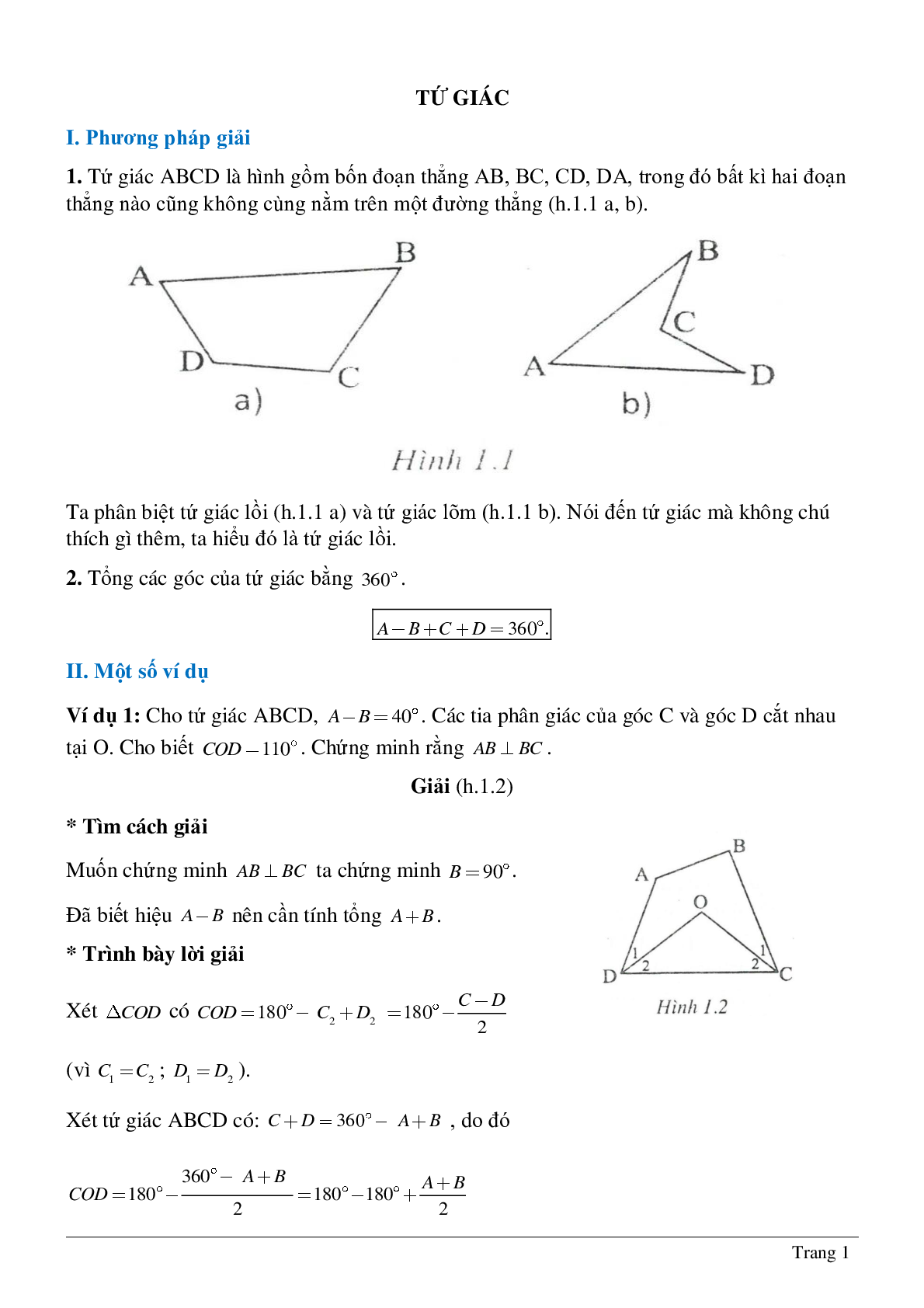 Tứ giác - Hình học toán 8 (trang 1)